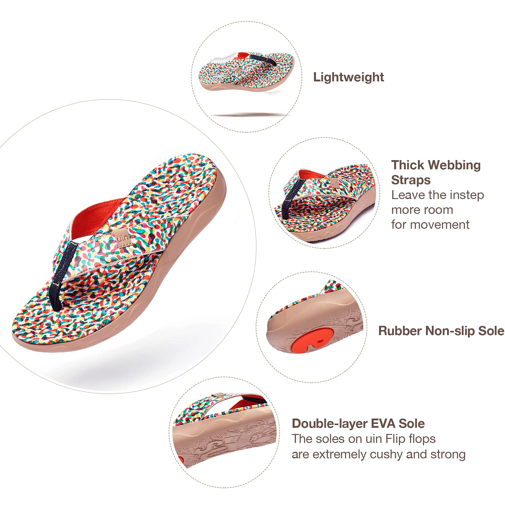 UIN Women's Flip Flops - Comfortable Non-Slip Summer Sandals with Artistic Paint Design for Beach, Travel & Casual Wear