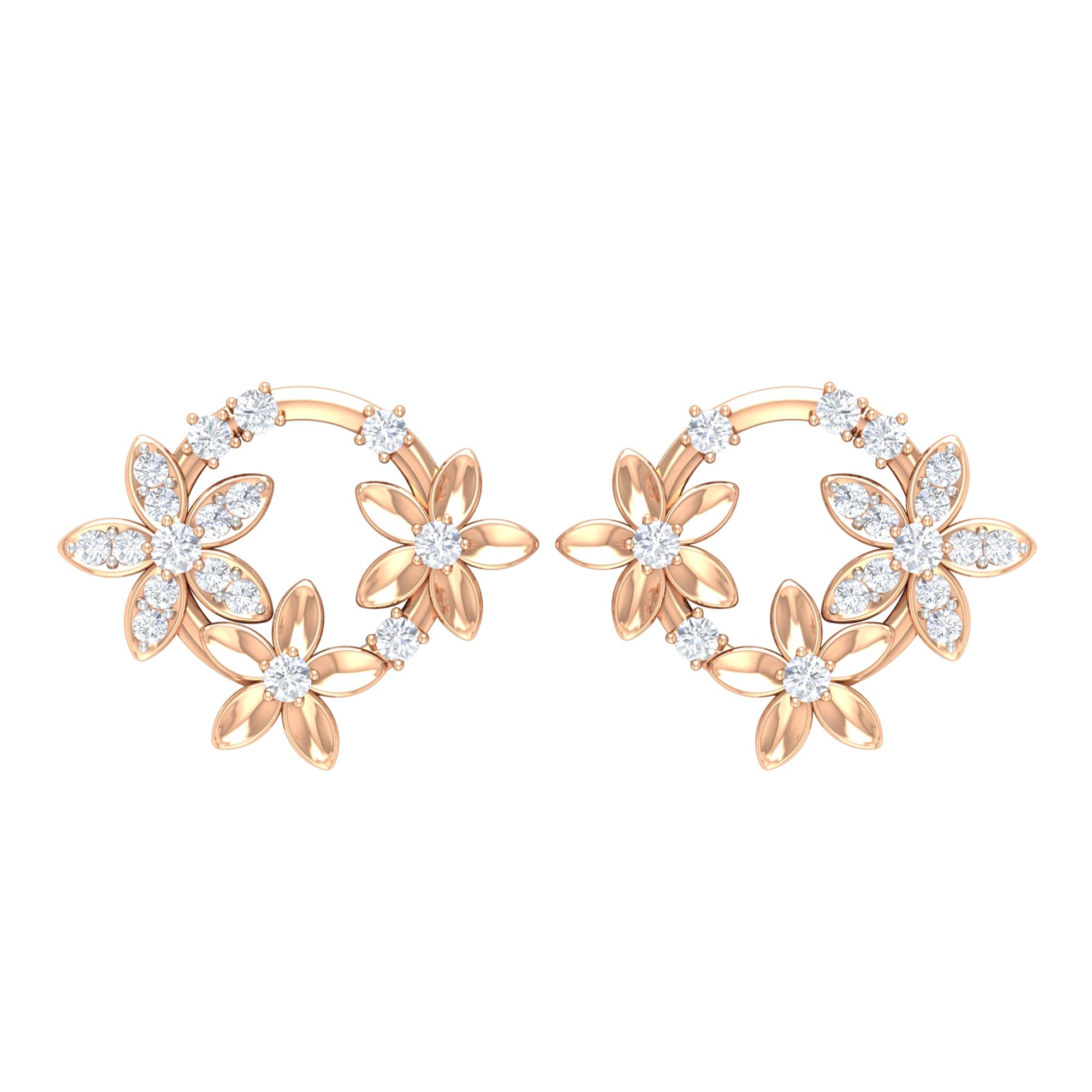 1/2 CT Zircon Flower Stud Earrings - Minimalist CZ Gold Floral Earrings in 10K Solid Gold for Women, Nature Inspired Jewelry - Perfect for Weddings, Parties & Everyday Elegance