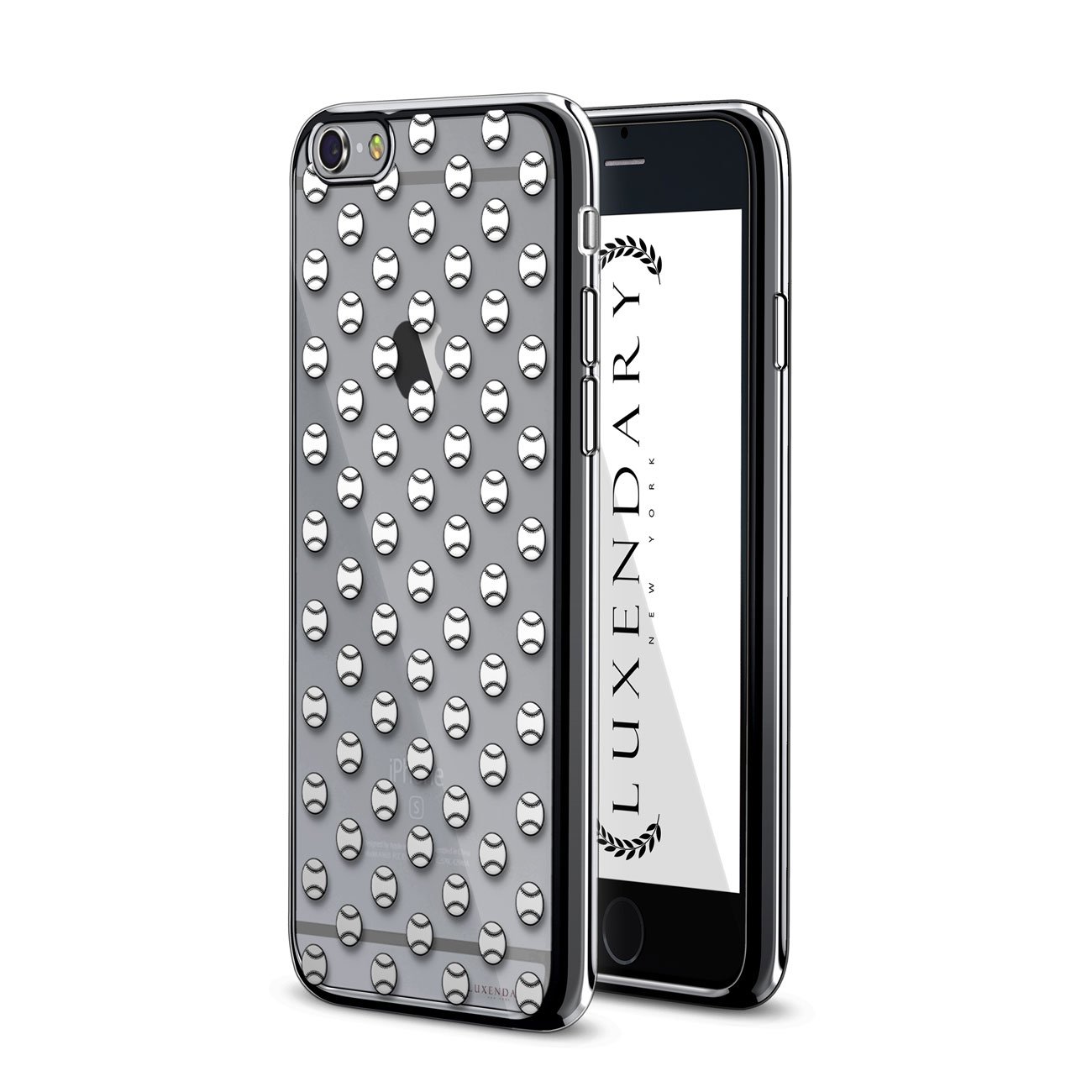 Premium Titanium Black iPhone 6/6S Plus Case with White Baseball Pattern - Luxury Chrome Series Protective Cover for Sports Fans & Baseball Enthusiasts | Perfect for Games, Travel & Everyday Use