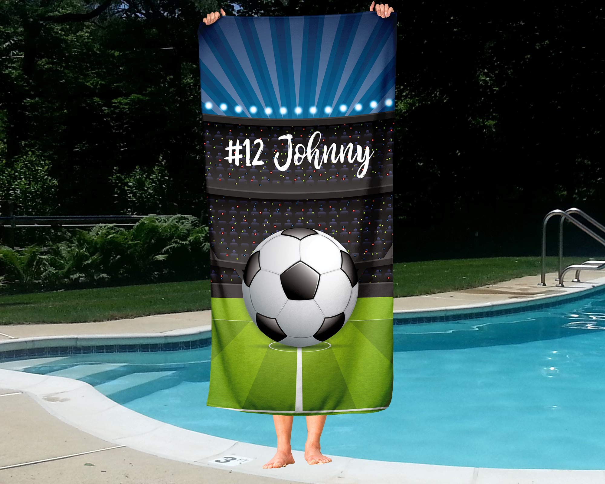 Custom Soccer Themed Towel for Kids - Personalized Travel, Beach, Pool & Bath Towel Set for Boys & Girls | Soft Absorbent Soccer Ball Design for Toddlers & Adults | Perfect for Sports Events, Swimming & Backyard Fun