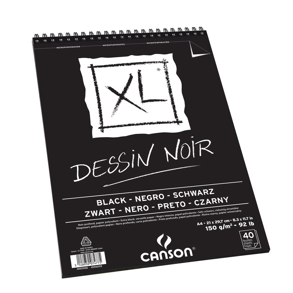 Canson XL Black Paper Spiral Pad A4 - Premium Sketchbook for Artists, Drawing & Calligraphy - Ideal for Mixed Media, Ink, Pencil & Charcoal Art Projects