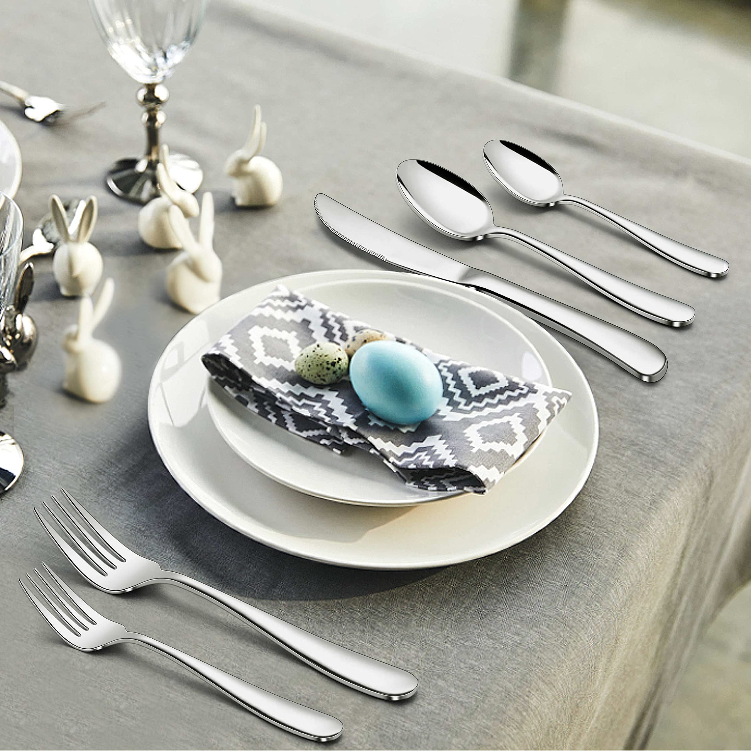 Premium 65-Piece Stainless Steel Flatware Set for 12 - Heavy Duty Silverware with Serving Utensils, Mirror Finish, Dishwasher Safe - Elegant Cutlery for Home, Wedding, Dinner Parties & Restaurant Use