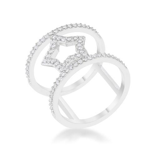 Nailey 0.75ct Cubic Zirconia Rhodium Plated Star Contemporary Ring for Women - Elegant Fashion Jewelry Gift for Anniversary, Birthday & Special Occasions