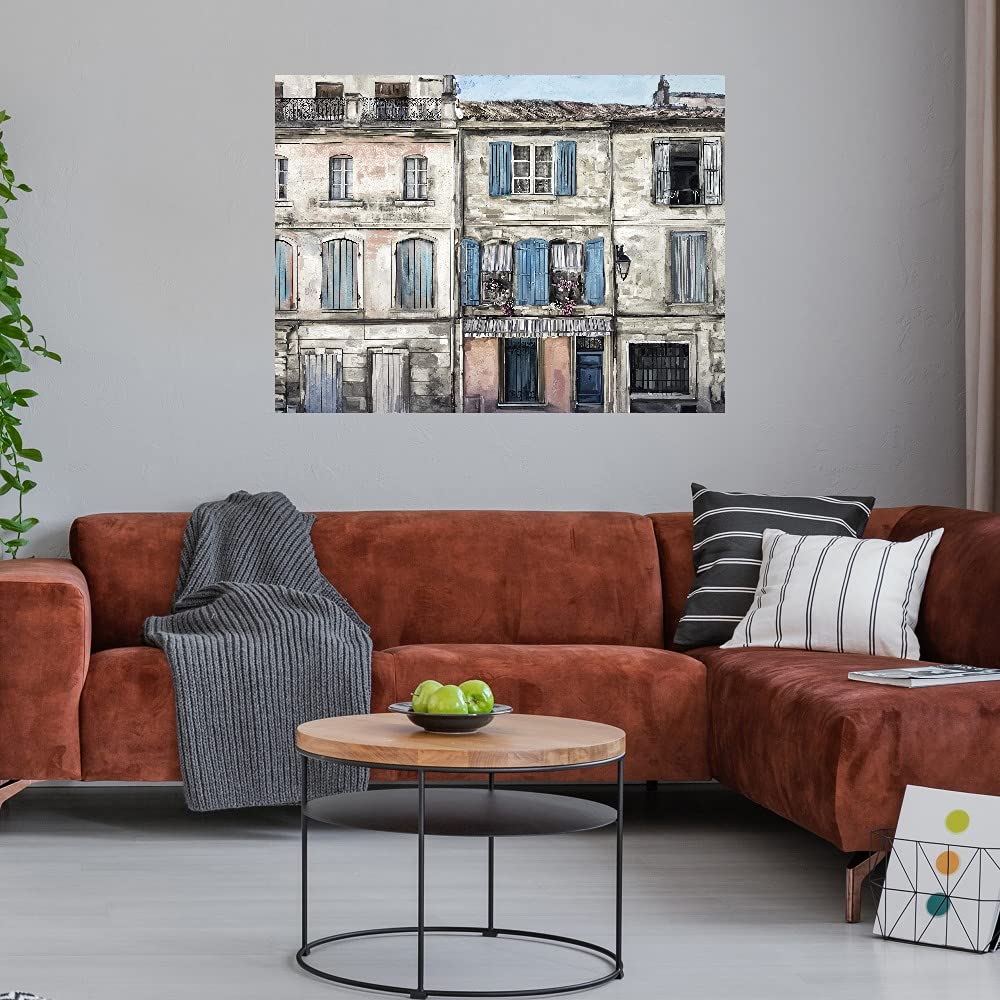 Villagio Light Canvas Wall Art - Hand Painted Fine Art Decor for Living Room, Bedroom, Office & More - 46x35 Inch Ready to Hang Painting - Perfect for Home, Kitchen, Bathroom & Dining Room Decor