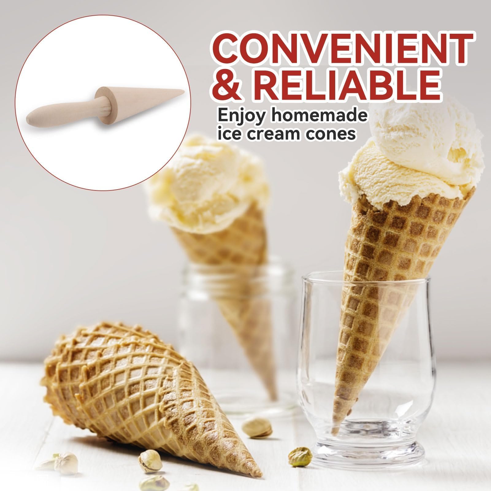Wooden Waffle Cone Roller - 9.1 Inch Pizzelle Cone Mold for Homemade Ice Cream Cones | Baking Pastry Tool for Waffle, Dessert & Ice Cream Shops | Perfect for DIY Desserts, Parties & Catering