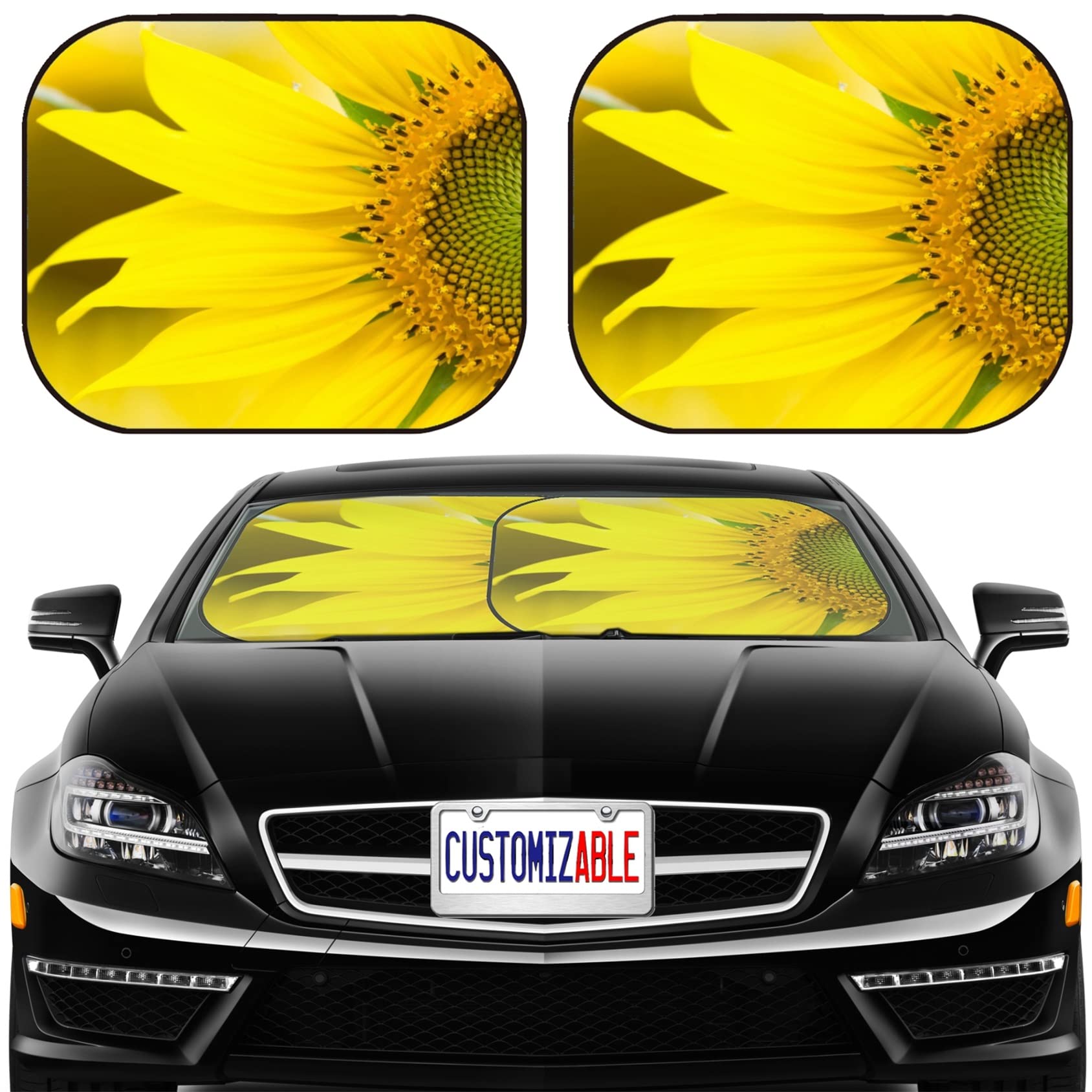 MSD Universal Fit Car Sun Shade Windshield Sunshade 2 Pack - Blocks Sun Glare, UV Rays & Heat for Interior Protection | Half Sunflower Design | Perfect for Summer Parking & Road Trips