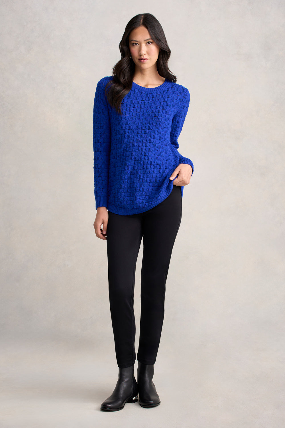 Electric Blue Cotton Wool Bubble Jumper - Soft & Cozy Knit Sweater for Women | Perfect for Fall & Winter Fashion, Casual Outfits, and Layering