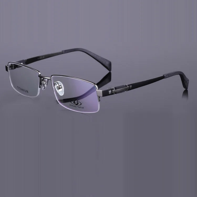 Brightzone Men's Semi-Rimless Big Square Titanium Frame Glasses 428001 - Lightweight Durable Eyewear for Work, Reading & Fashion