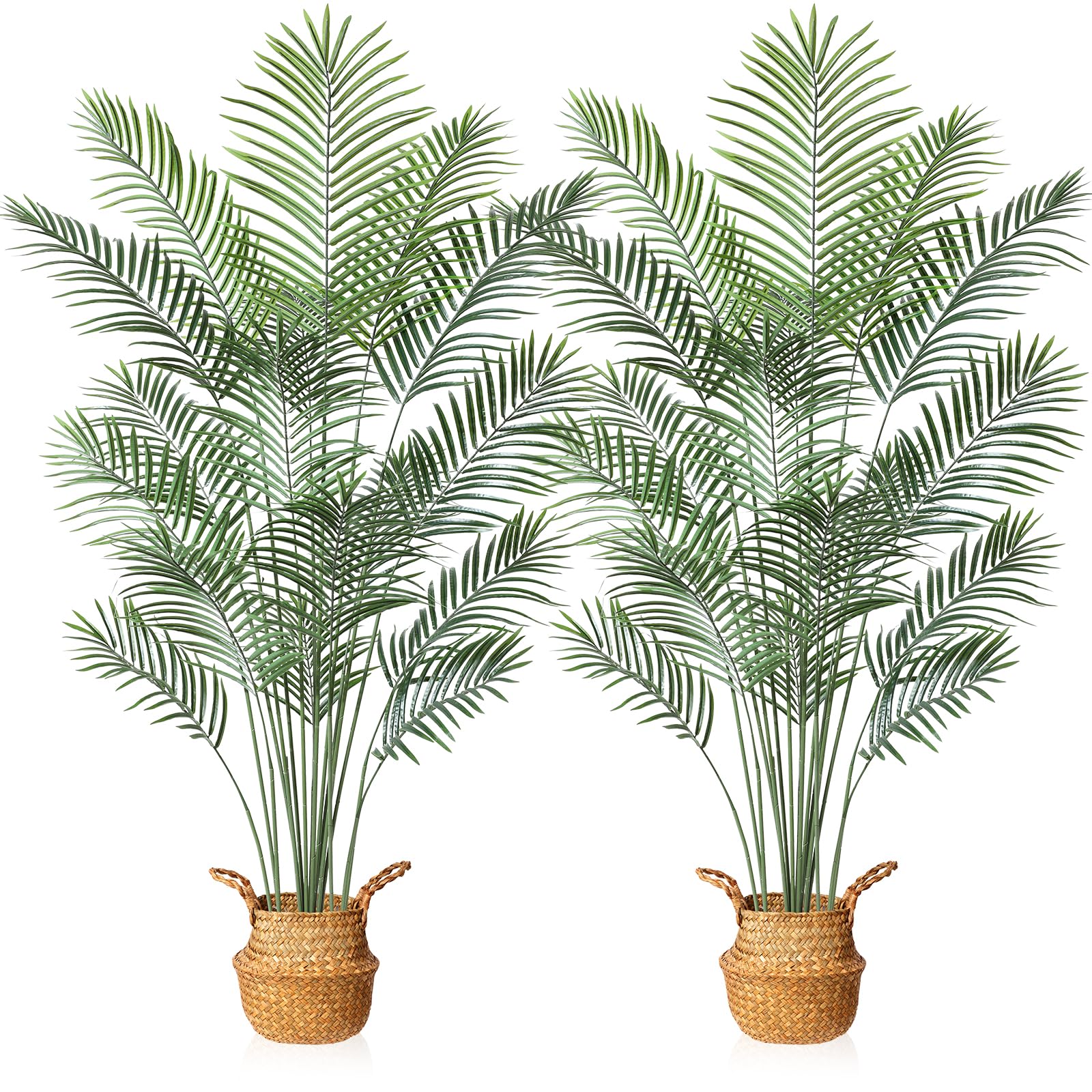 MOSADE 6.5FT Artificial Areca Palm Tree with Handwoven Seagrass Basket - Realistic Fake Tropical Plants for Home Decor, Office, Porch - Perfect Tall Faux Dypsis Lutescens for Entryway, Living Room & Gift (2-Pack)