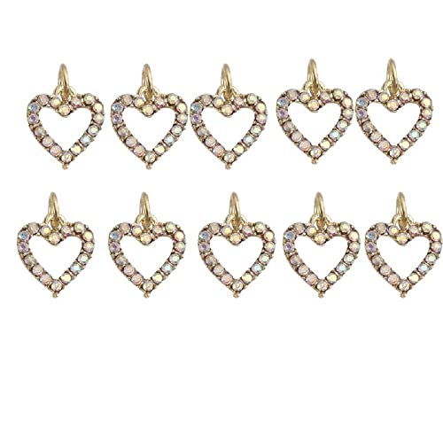 3D Gold Heart Nail Charms - 10pcs Alloy Glitter Heart Dangle Decorations for Nail Art, DIY Rhinestone Jewelry Pendants, Diamond Nail Accessories - Perfect for Manicures, Bridal Nails, and Party Nail Designs