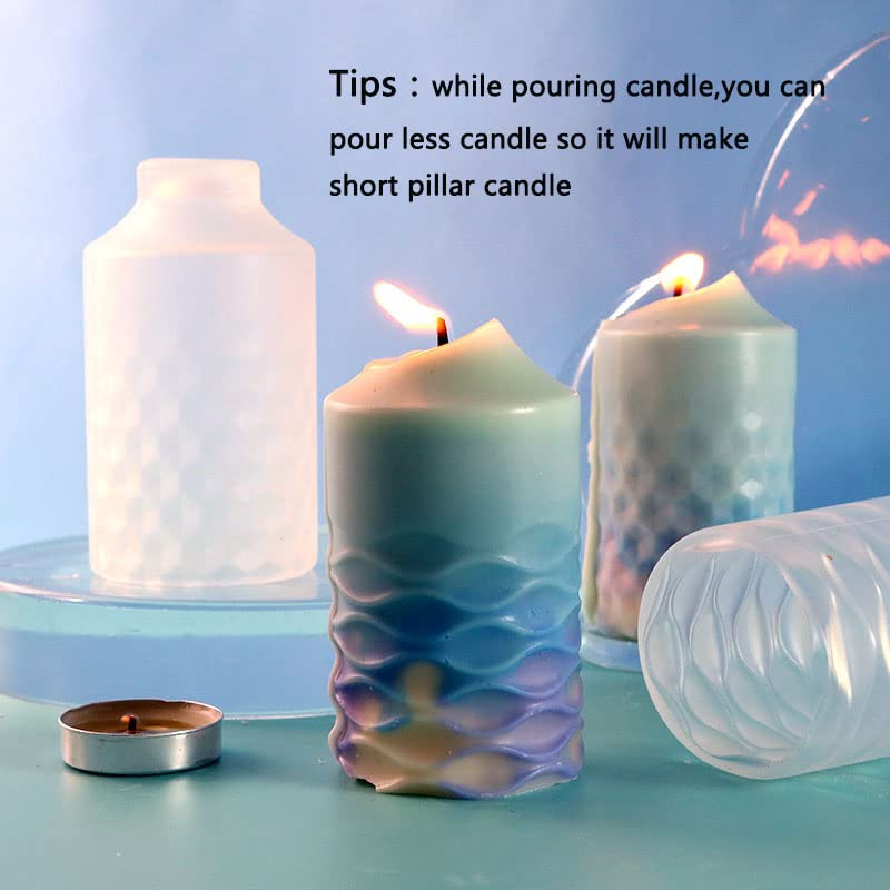 Premium Silicone Cylinder Candle Molds for DIY Candle Making - Easy Release Pillar Candle Molds with Intricate Details for Aromatherapy Candles, Wax, Soap & Polymer Clay - Perfect for Home Decor, Gifts & Relaxation Therapy