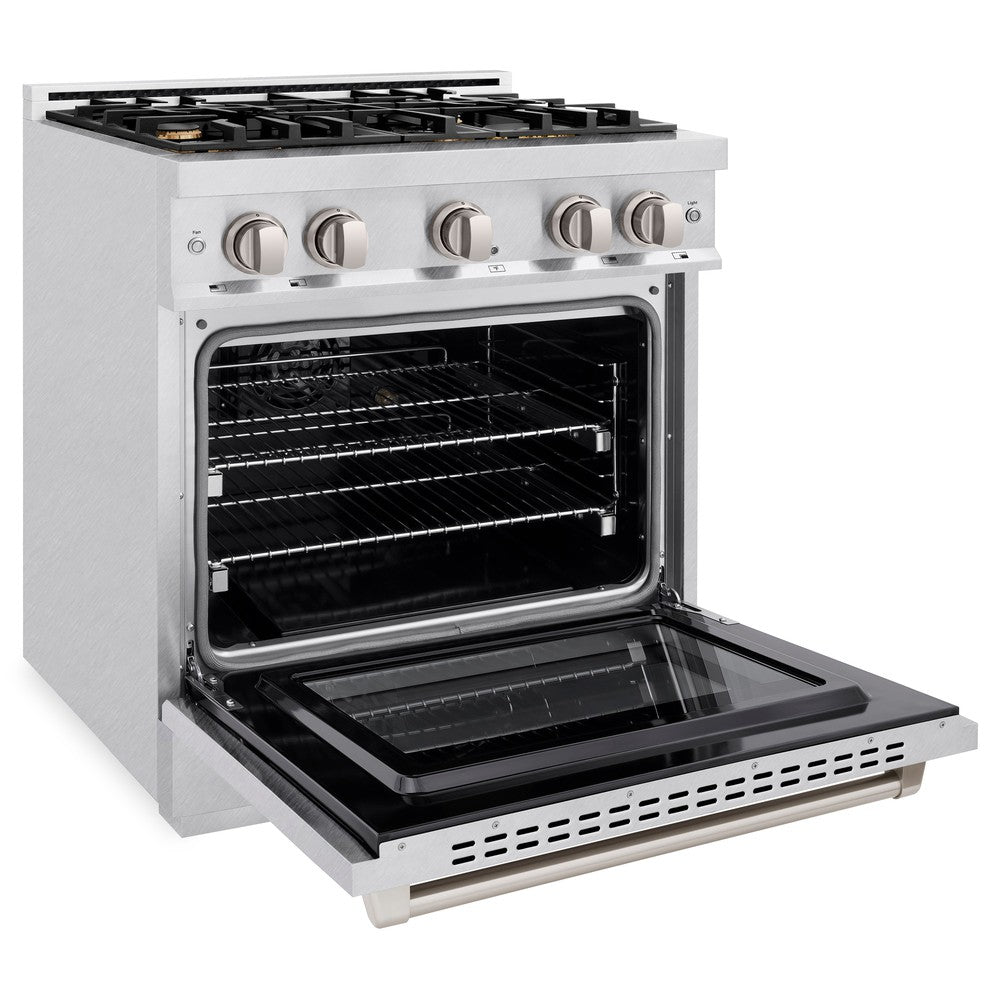 ZLINE 30 Inch 4.2 Cu. Ft. Select Gas Range with Convection Gas Oven - Satin Stainless Steel with 4 Brass Burners (HGRS BR 30) | Perfect for Home Kitchens, Restaurants & Professional Cooking