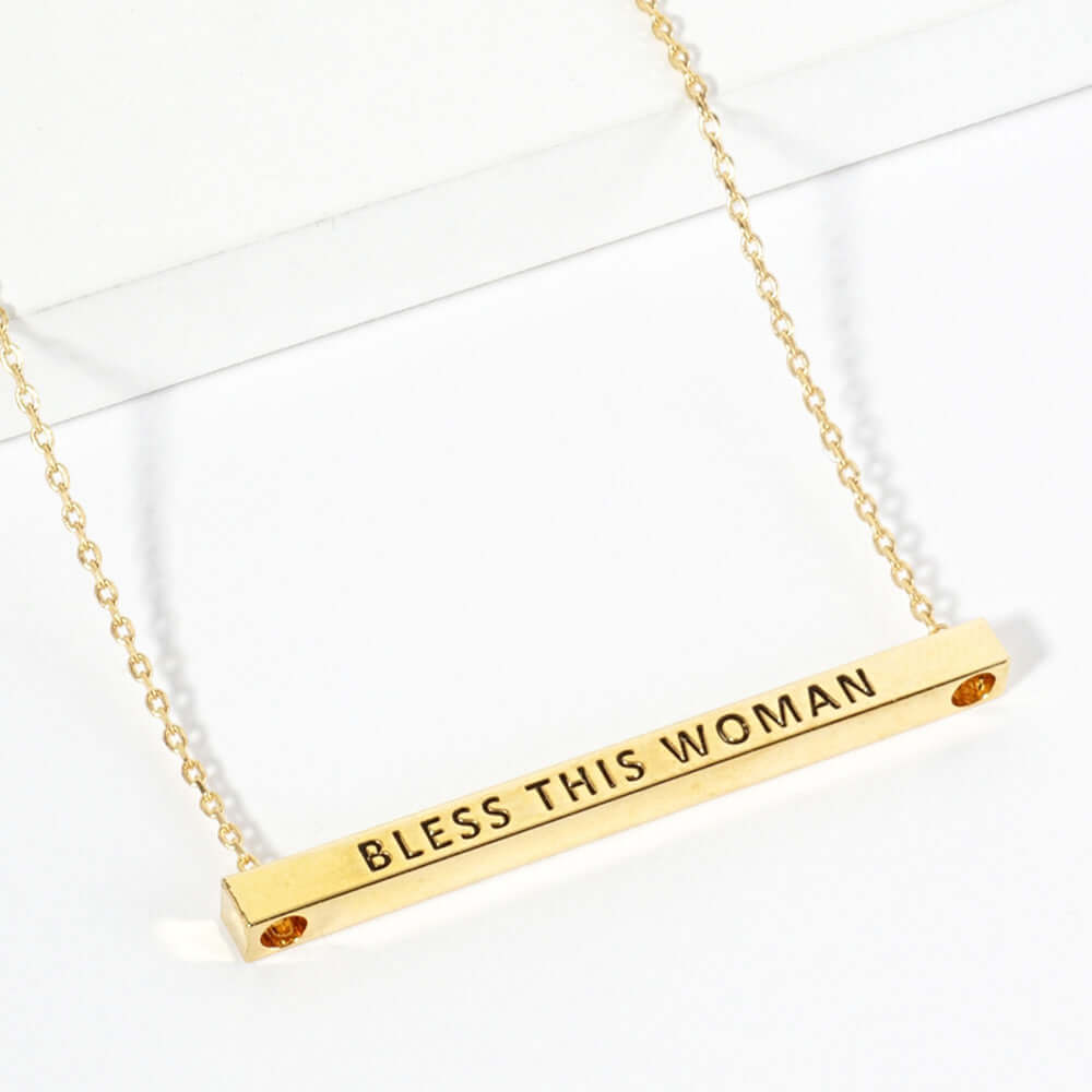 Rose Gold Dipped 'BLESS THIS WOMAN' Inspirational Metal Bar Pendant Necklace - Perfect Gift for Women, Mom, Wife, Sister | Birthday, Mother's Day, Anniversary Jewelry