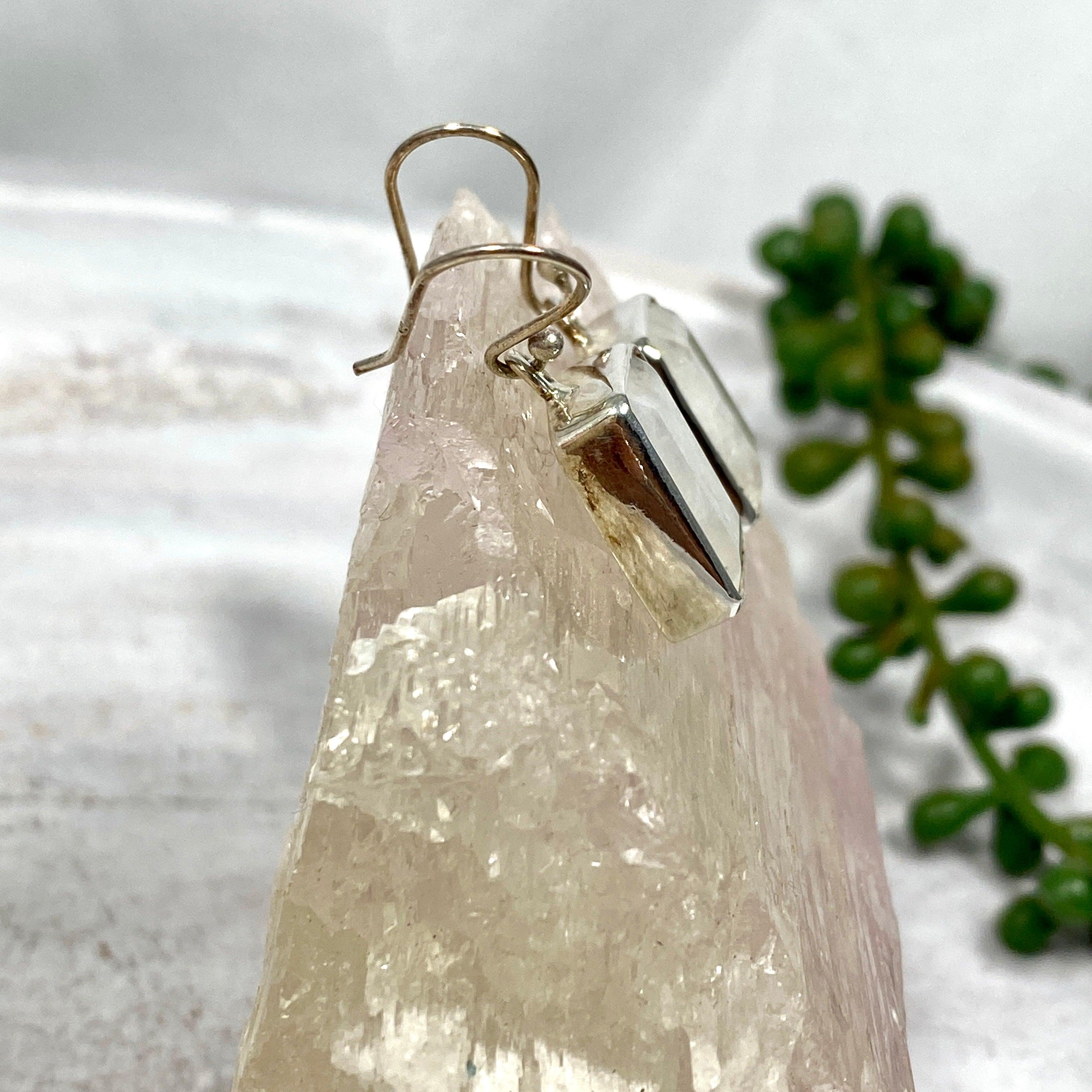 Rainbow Moonstone Faceted Rectangular Earrings for Women - Elegant Dangle Drop Jewelry for Party, Wedding & Everyday Wear - KEGJ797