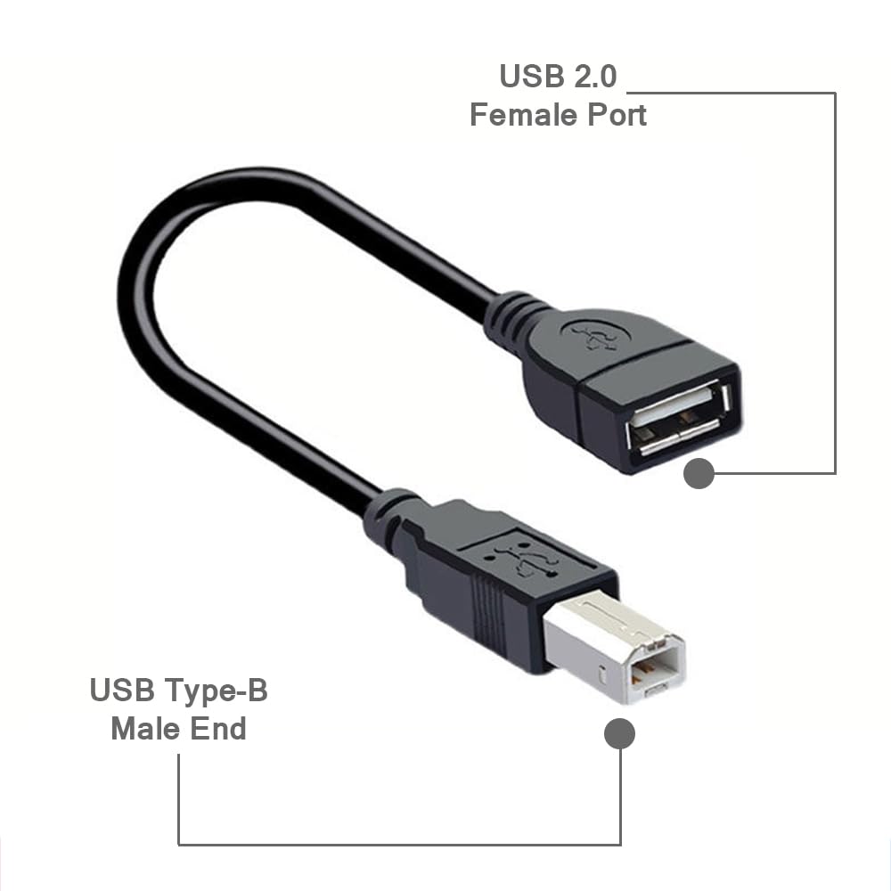 Premium USB A to USB B Printer Cable 2.0 High-Speed Data Transfer Cord (0.5M/1.64FT) - Compatible with HP, Canon, Dell, Epson, Brother, Lexmark, Xerox Printers, Scanners & External Hard Drives | Perfect for Home Office, Small Business & Tech Setups
