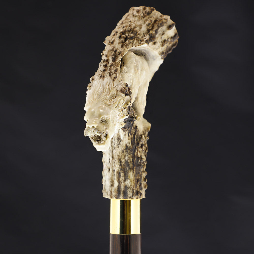 Premium Lion Head Bear Bone Handle Walking Cane - Custom Engraved Shaft & Collar for Men - Ideal for Hiking, Fashion Accessory & Elderly Support