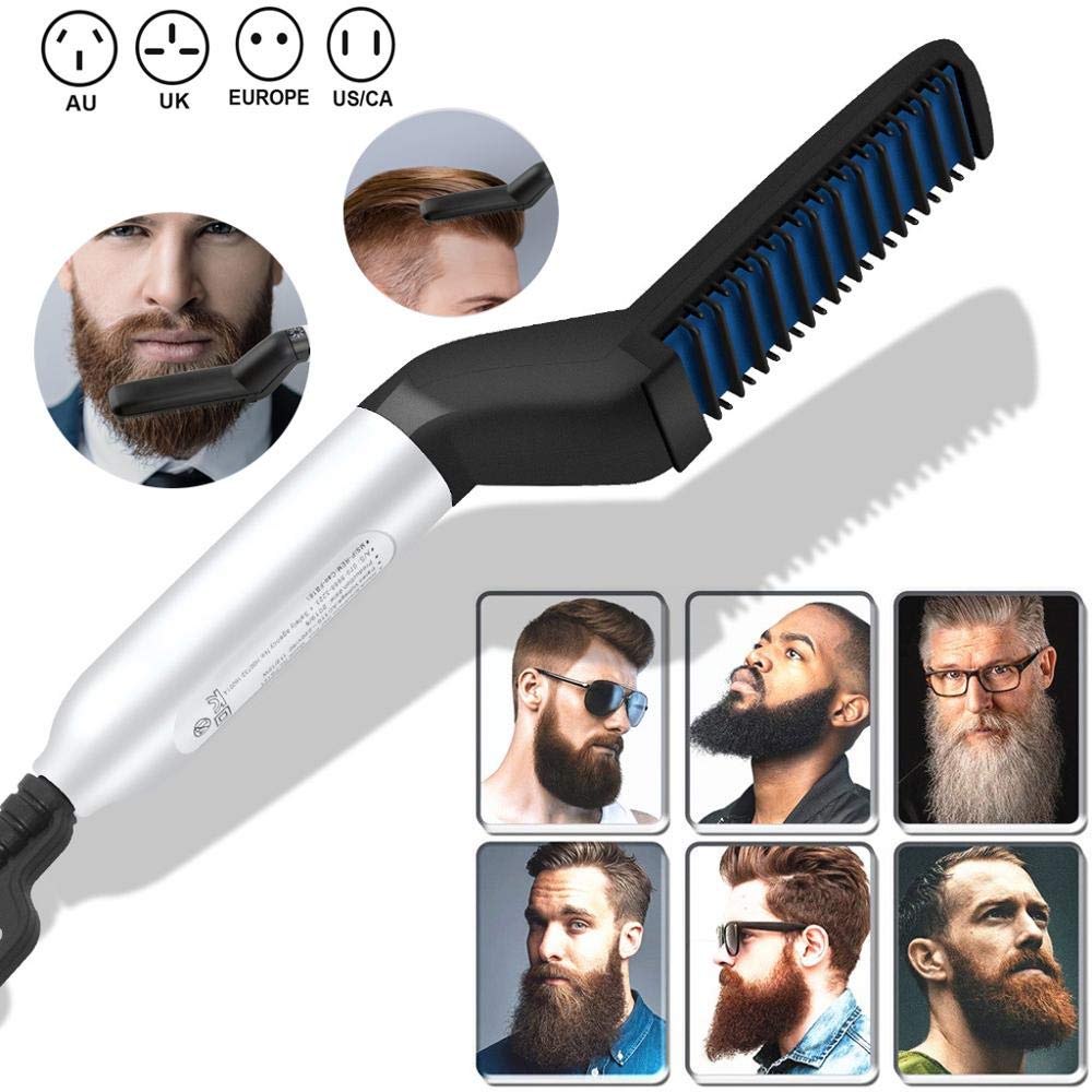 Nillion Professional Multifunctional Hair Straightening Comb & Curler for Men & Women - 2-in-1 Styling Tool for Curly, Wavy, or Straight Hair with Beard Straightener Attachment (White) - Perfect for Home Use, Travel, Salon Styling & Daily Grooming