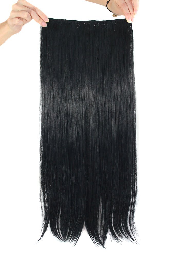 Natural Black Hair Extensions for Women - 24 Inch Straight Clip-In Hair Piece (5 Clips) | Adds Length & Volume | Perfect for Parties, Weddings & Daily Styling