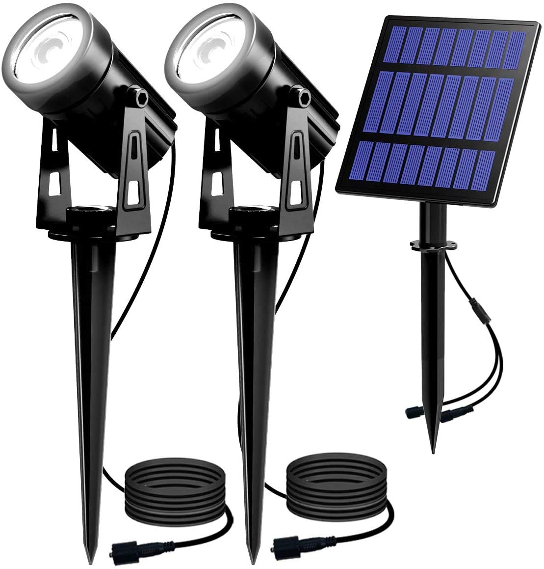 2W Solar Spotlights Outdoor Waterproof - LED Solar Powered Landscape Lights for Garden, Yard, Patio - Auto On/Off Dual Head Security Wall Lights (Cold White) - Perfect for Pathway, Driveway, and Backyard Lighting