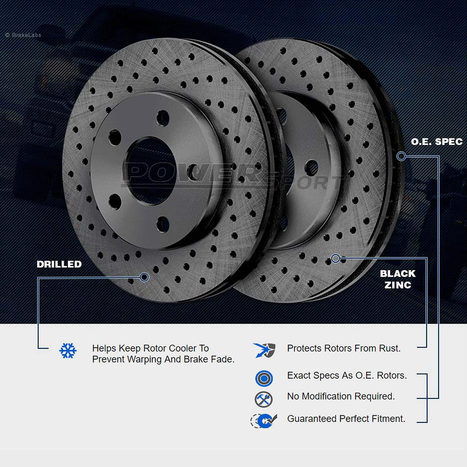 PowerSport Front Brake Kit - Ceramic Brake Pads & Rotors for 1999-2004 Jeep Grand Cherokee | High-Performance Braking System | Perfect for Off-Roading, Daily Commuting & Towing