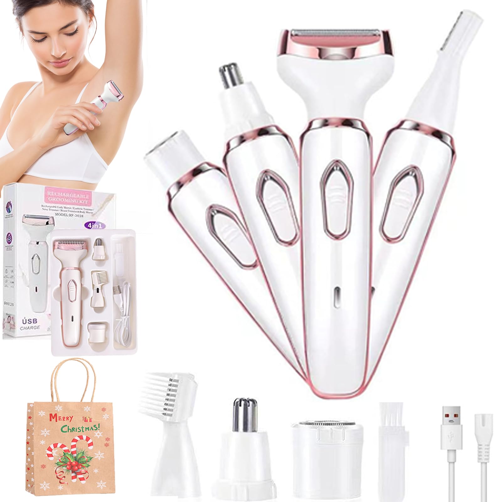 **Taletseten 4-in-1 Rechargeable Waterproof Electric Shaver for Women – Painless Hair Removal for Legs, Underarms & Bikini Area | Smooth & Comfortable Shaving at Home or Travel**