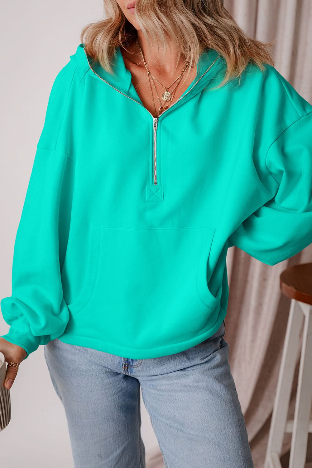 Aruba Blue Fleece Hoodie for Men & Women - Soft & Warm Zip Up Sweatshirt with Pockets - Perfect for Outdoor Activities, Casual Wear & Travel