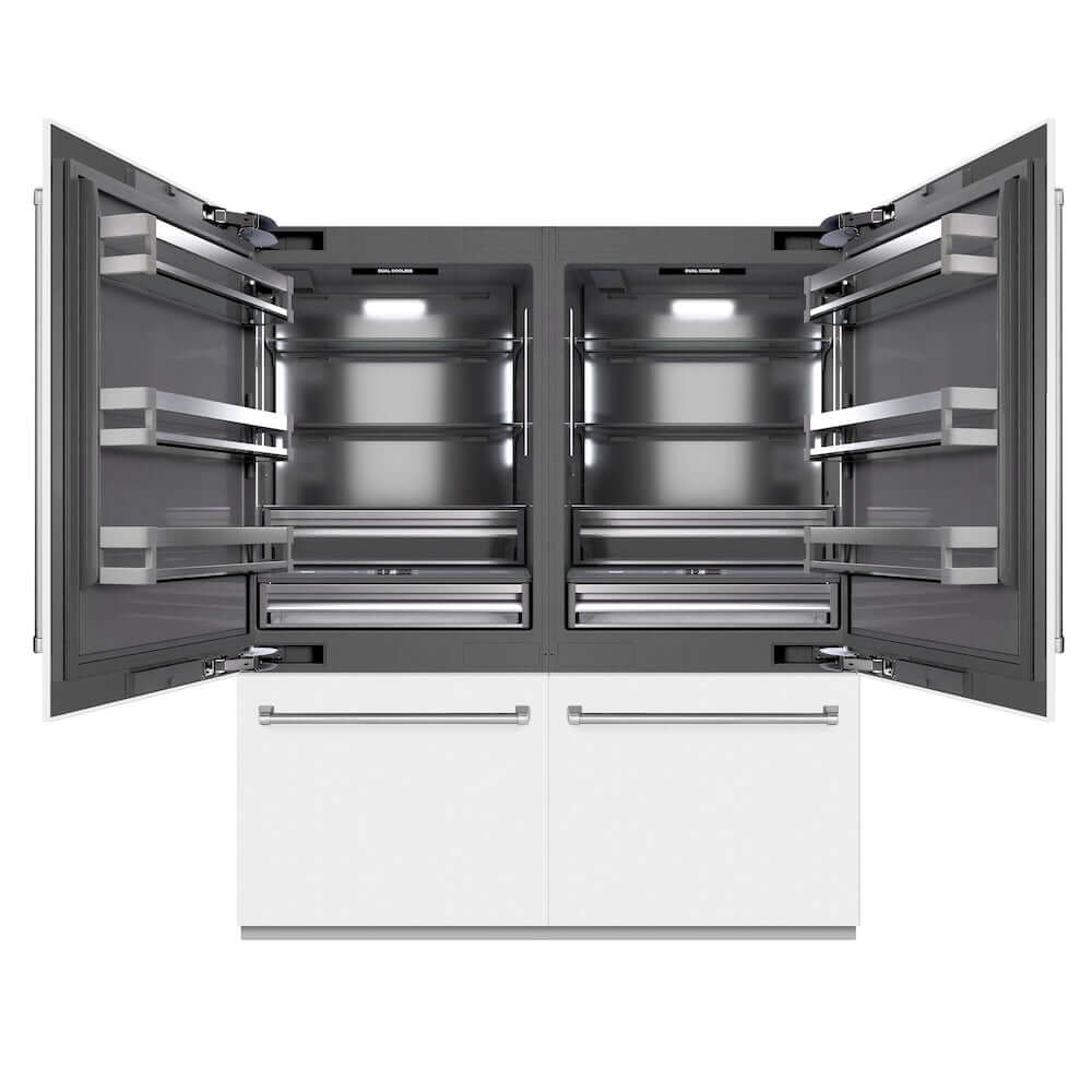ZLINE 72-Inch French Door Built-In Bottom Freezer Refrigerator - 39.6 cu. ft. Capacity, Water Dispenser & Ice Maker, White Matte Exterior with Graphite Gray Interior (GRBIT WM 72) - Perfect for Modern Kitchens & Open-Concept Homes