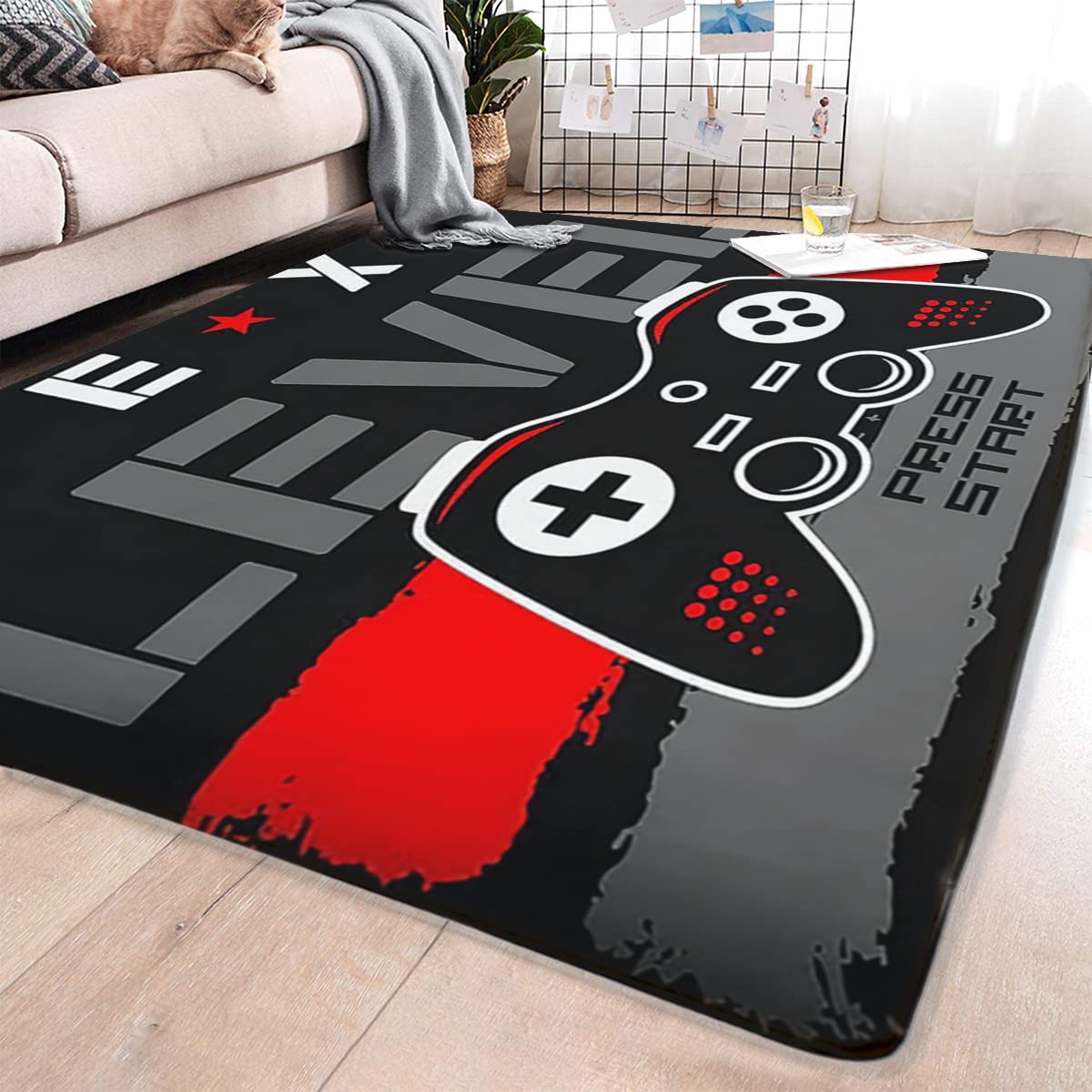 Washable Gaming Room Rug 39x70 inches - Video Game Themed Carpet for Gamer Bedroom, Living Room & Man Cave Decor - Perfect for Esports Setup, Streaming Background & Gaming Area Floor Mat