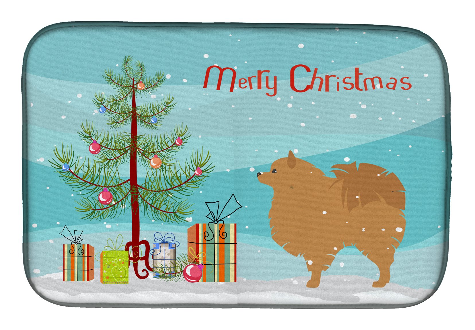 Pomeranian Christmas Dish Drying Mat - Absorbent Kitchen Counter Mat for Holiday Decor