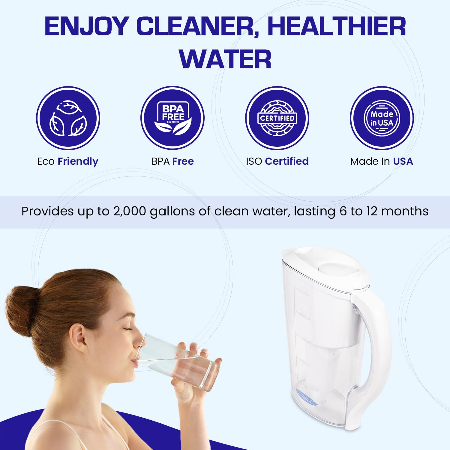 Crystal Quest Clear Demineralizing (DI) Water Pitcher Filter System - BPA Free Water Purifier for Home & Office - Removes Impurities for Cleaner Drinking Water