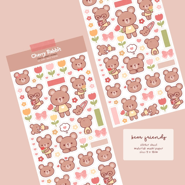 Bear Friends Sticker Sheet - Cute Animal Stickers for Scrapbooking, Journals, Planners & DIY Crafts - Waterproof Vinyl Decals for Laptops, Water Bottles & Phone Cases