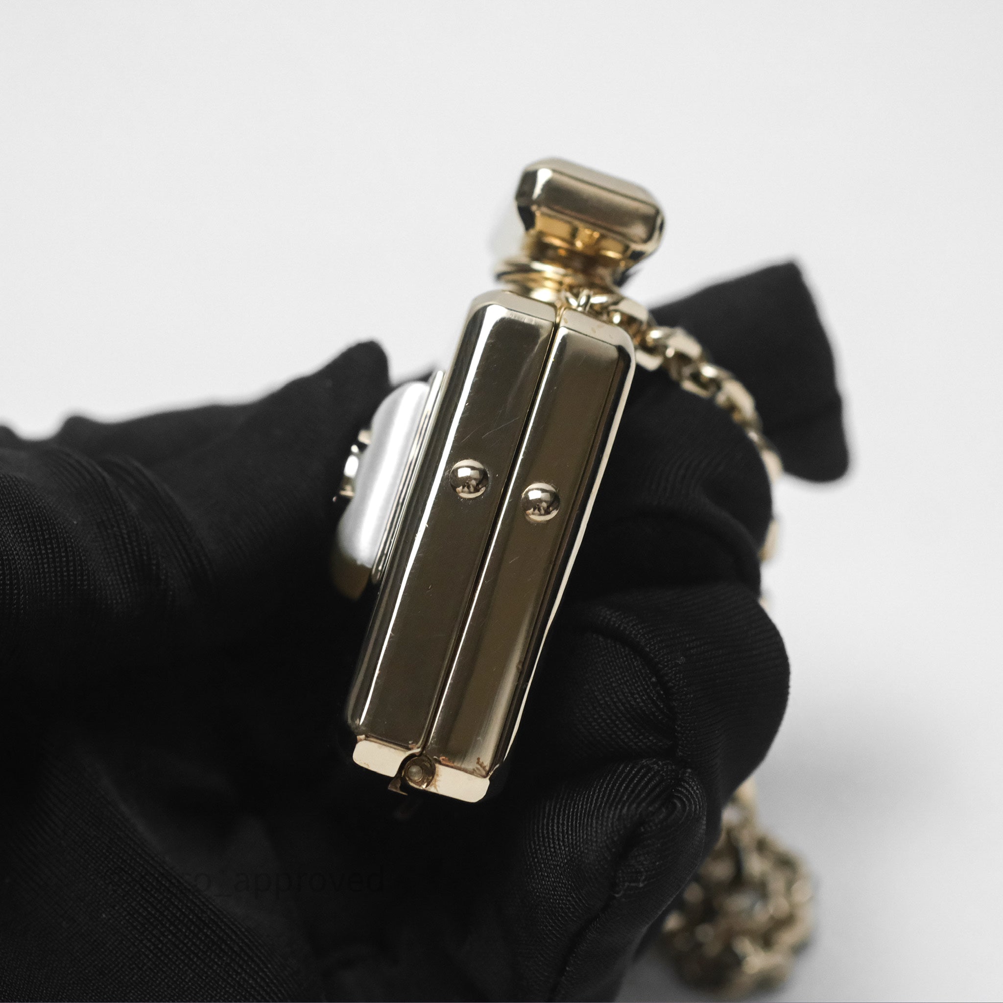 Chanel CC Metal Pearl Perfume Bottle Locket Necklace Gold Tone - Elegant Fashion Jewelry for Women, Perfect Gift for Birthday, Anniversary & Valentine's Day