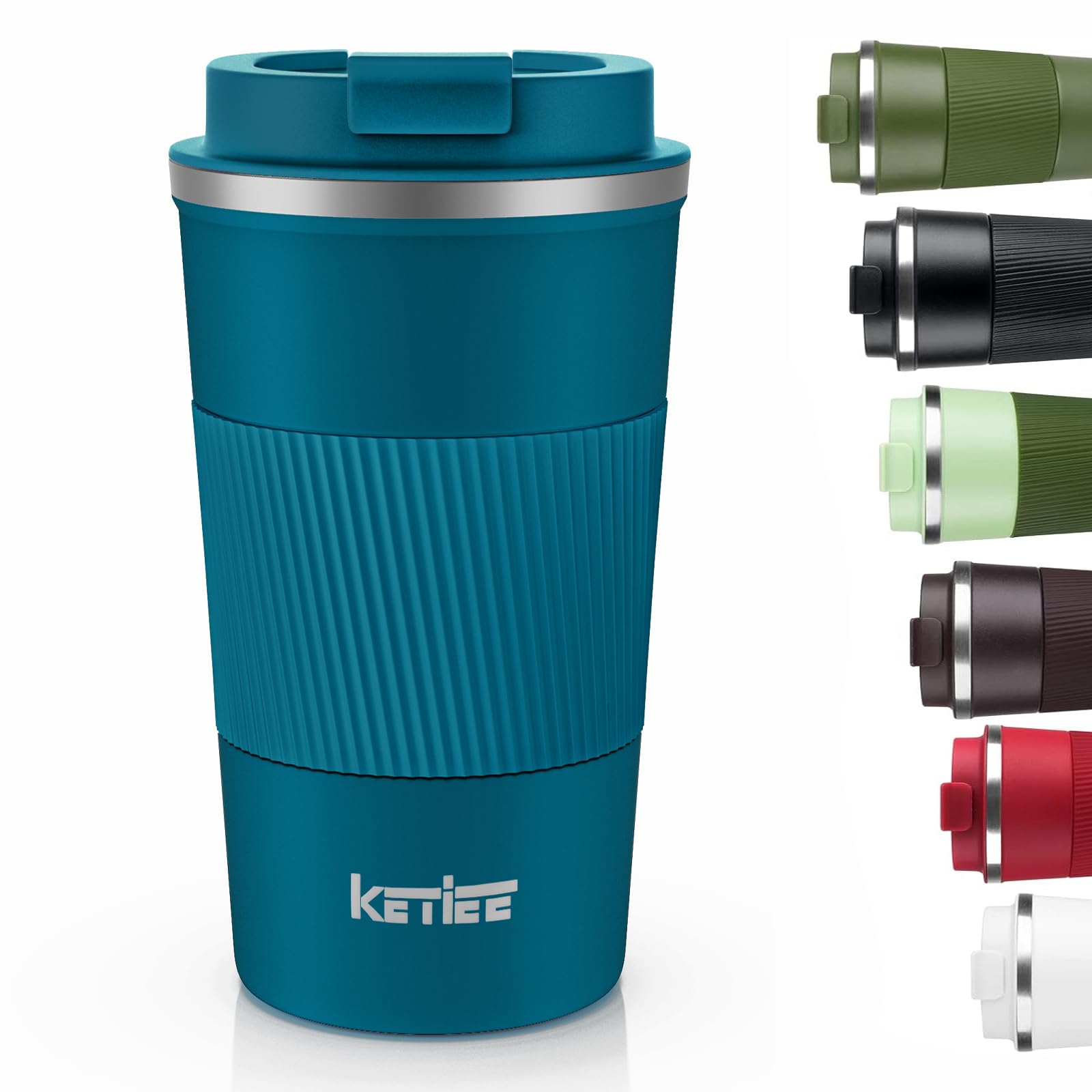 KETIEE 12oz Insulated Stainless Steel Travel Coffee Mug - Leakproof Lid, Vacuum Sealed for Hot & Cold Drinks, Reusable Coffee Tumbler for Commuting, Camping & Office (Blue) - Perfect for Coffee, Tea & Smoothies On-The-Go