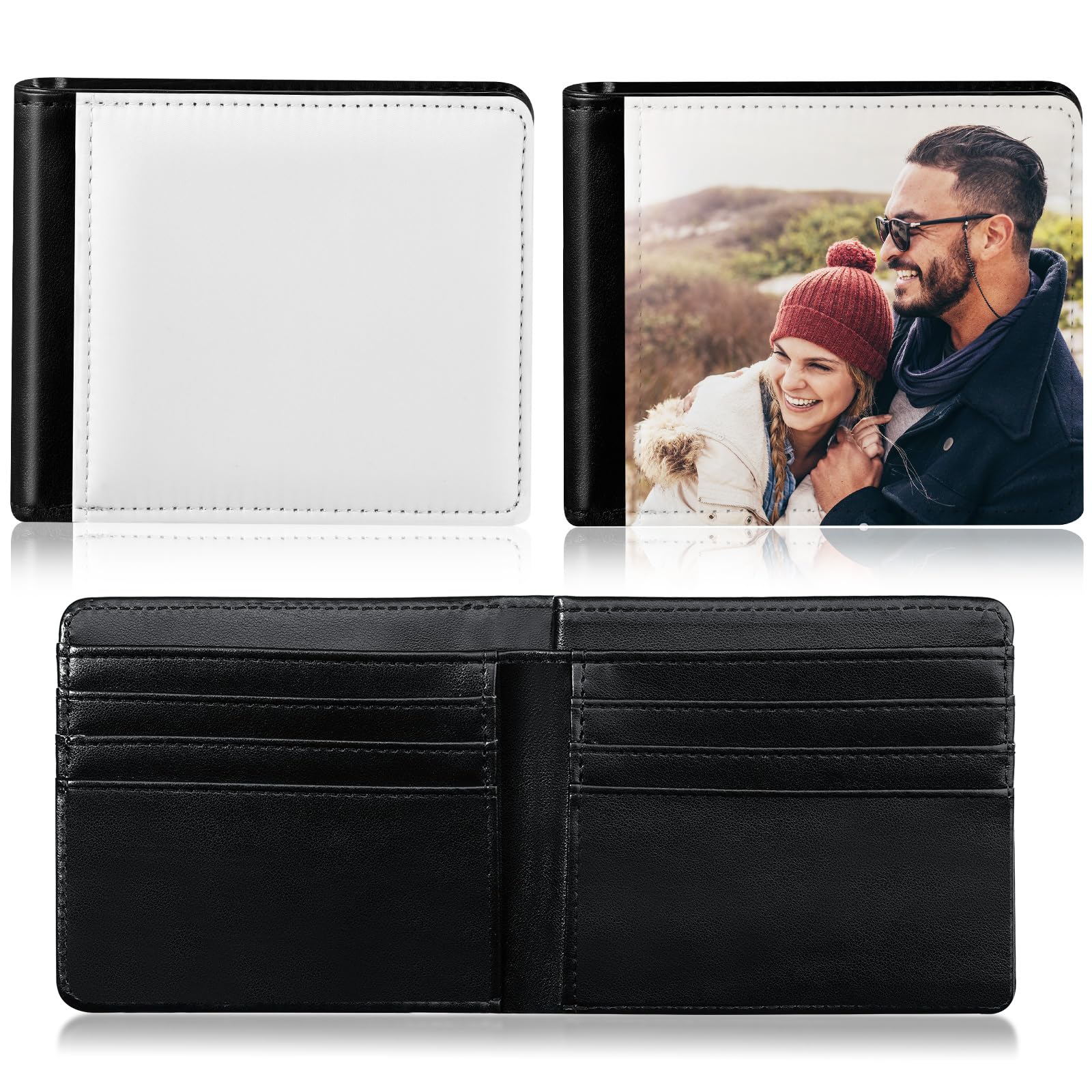 LEIFIDE 4 Pack Sublimation Wallet Blanks for Men - PU Leather Slim DIY Heat Transfer Wallets with ID Window & Card Slots - Perfect for Christmas Gifts, Travel, Work & Everyday Use