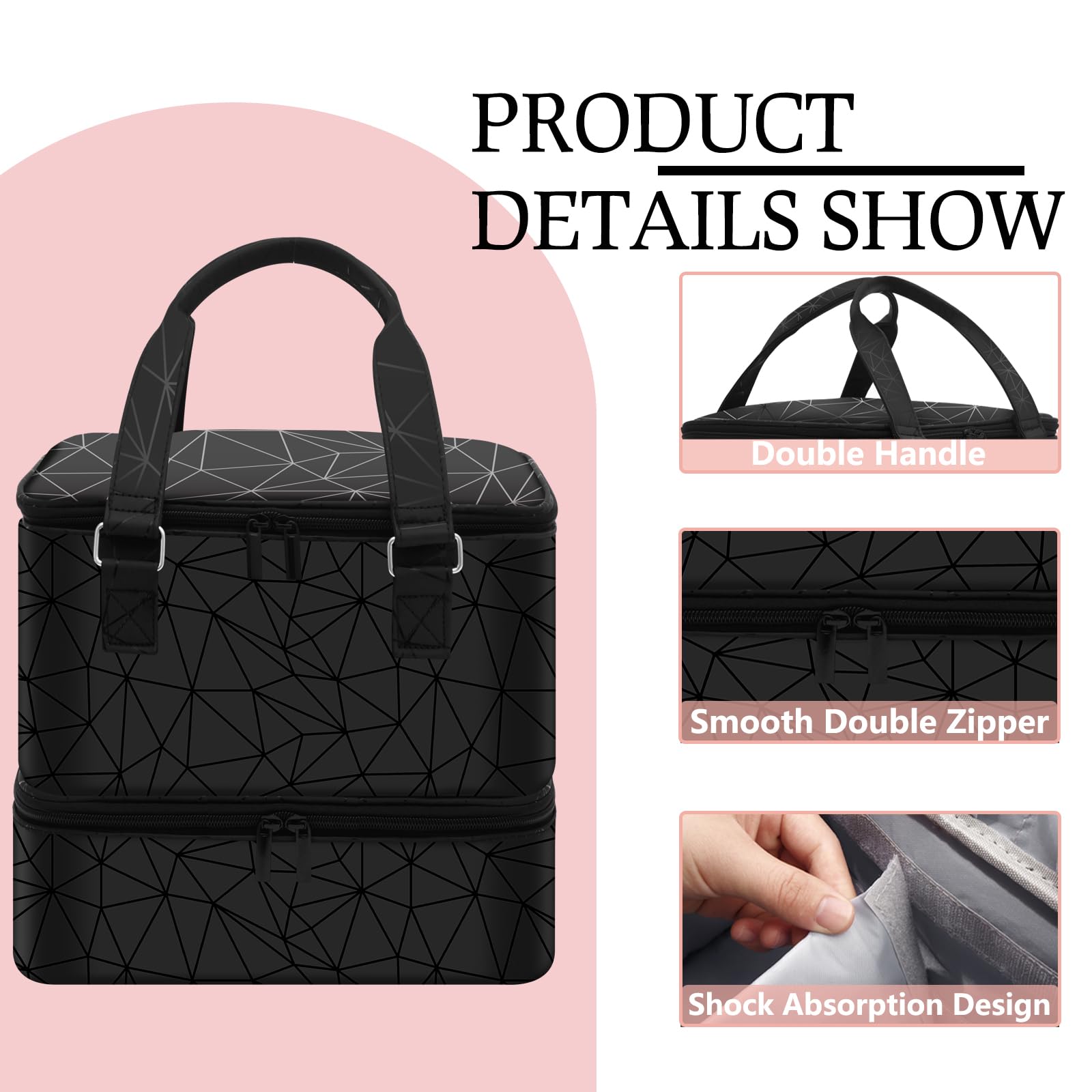 Premium Nail Polish Organizer Case - Holds 42+ Bottles (15ml/0.5 fl.oz) & 1 Nail Lamp, Double-Layer Portable Nail Polish Storage Bag with Handles for Salon Professionals & Home Manicures (Black) - Perfect for Travel, Nail Techs & DIY Enthusiasts