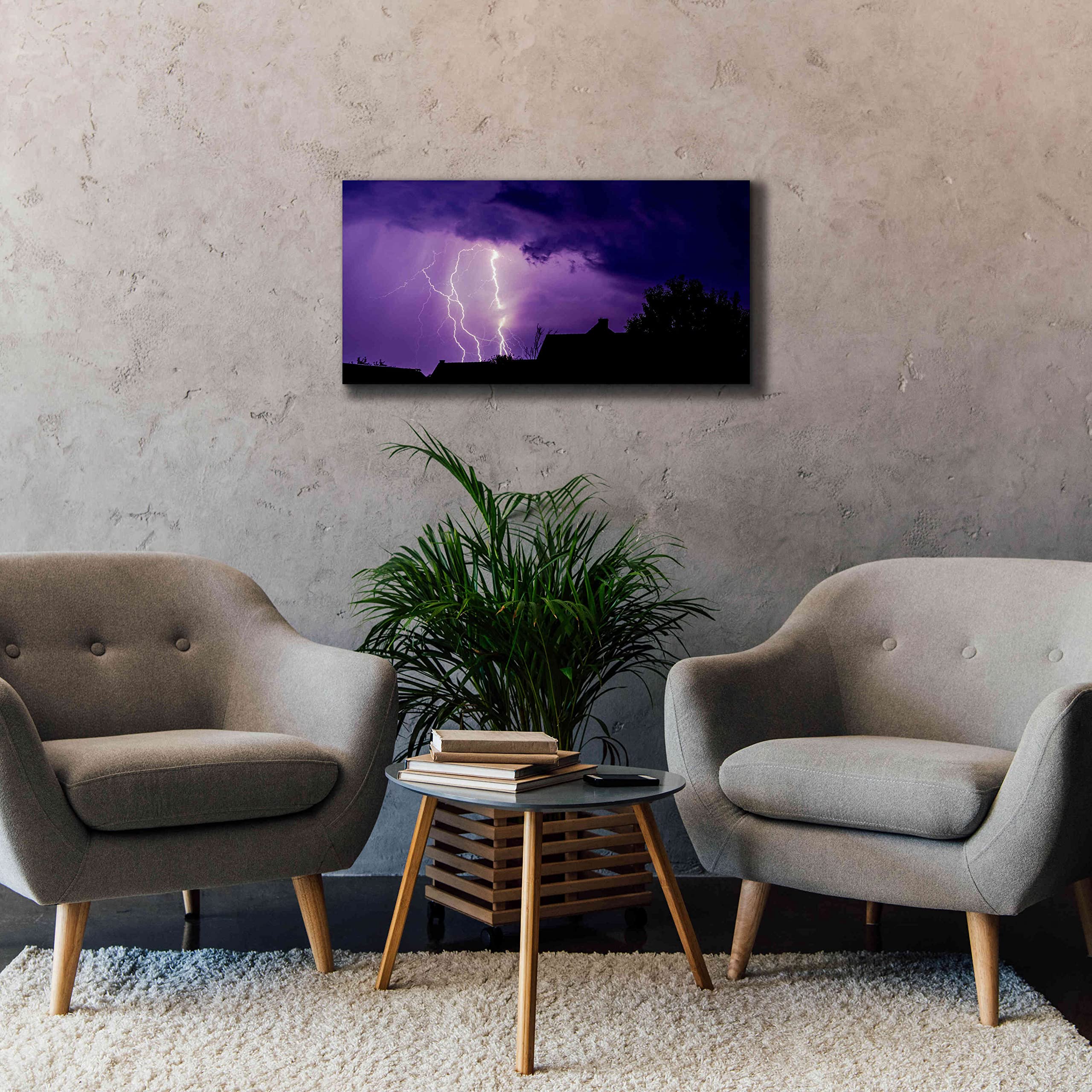 Epic Graffiti 'Amethyst Lightning' Giclee Canvas Wall Art Print - 40x20 Inches - Modern Abstract Street Art for Living Room, Bedroom & Office Decor
