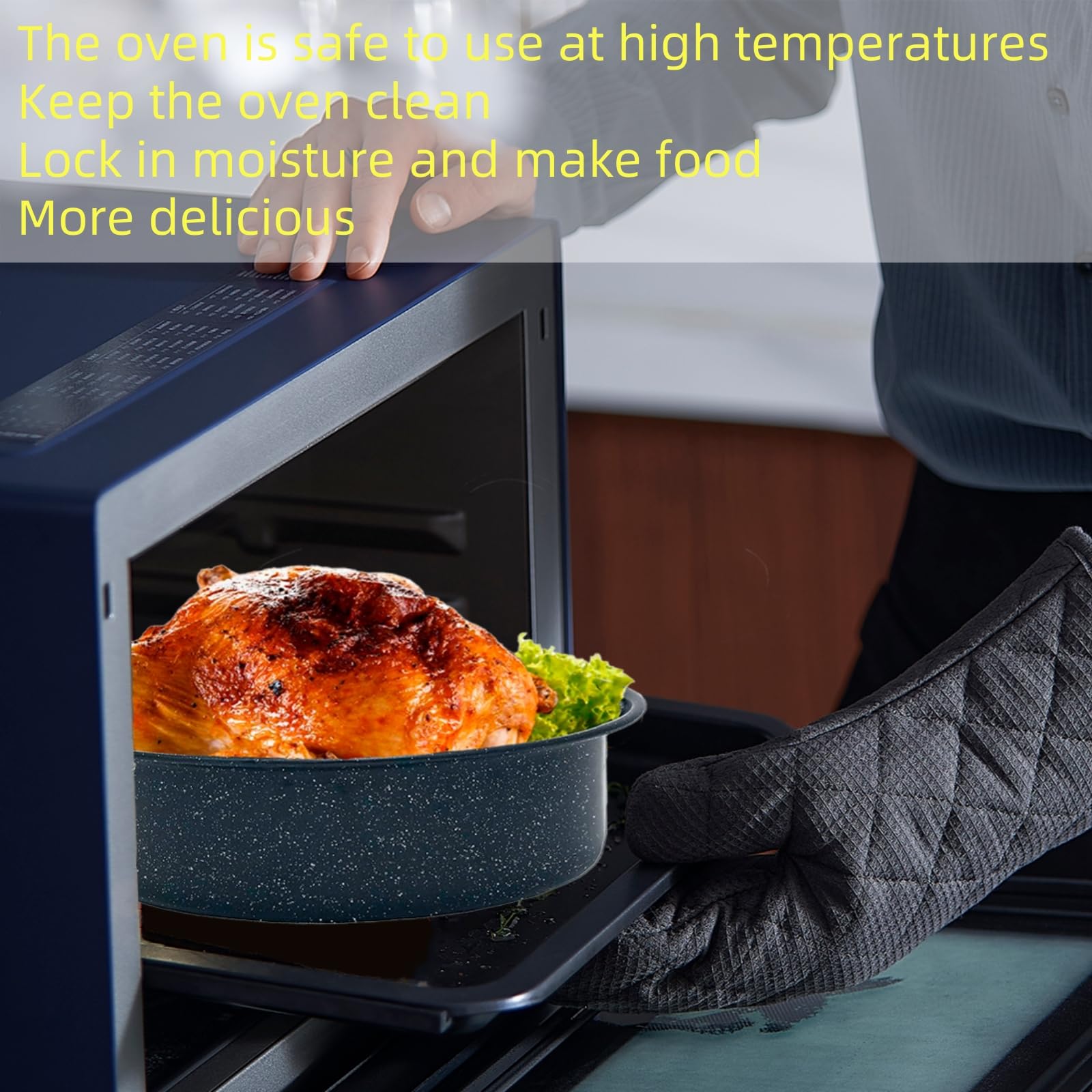 13 Inch Granite Enamel Roasting Pan with Lid - Oven Safe Turkey Roaster for 2 People, High Temperature Resistant Cookware for Thanksgiving, Christmas & Family Dinners