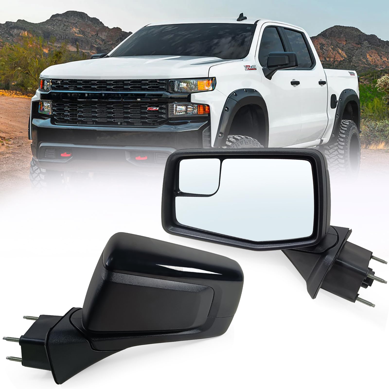 Left Side Power Heated Manual Folding Mirror with Blind Spot Glass - Compatible with 2019-2024 Chevy Silverado 1500 (GM1320583 5-Pin) - Replacement for Driver Side Mirror Assembly - Perfect for Winter Driving & Enhanced Safety