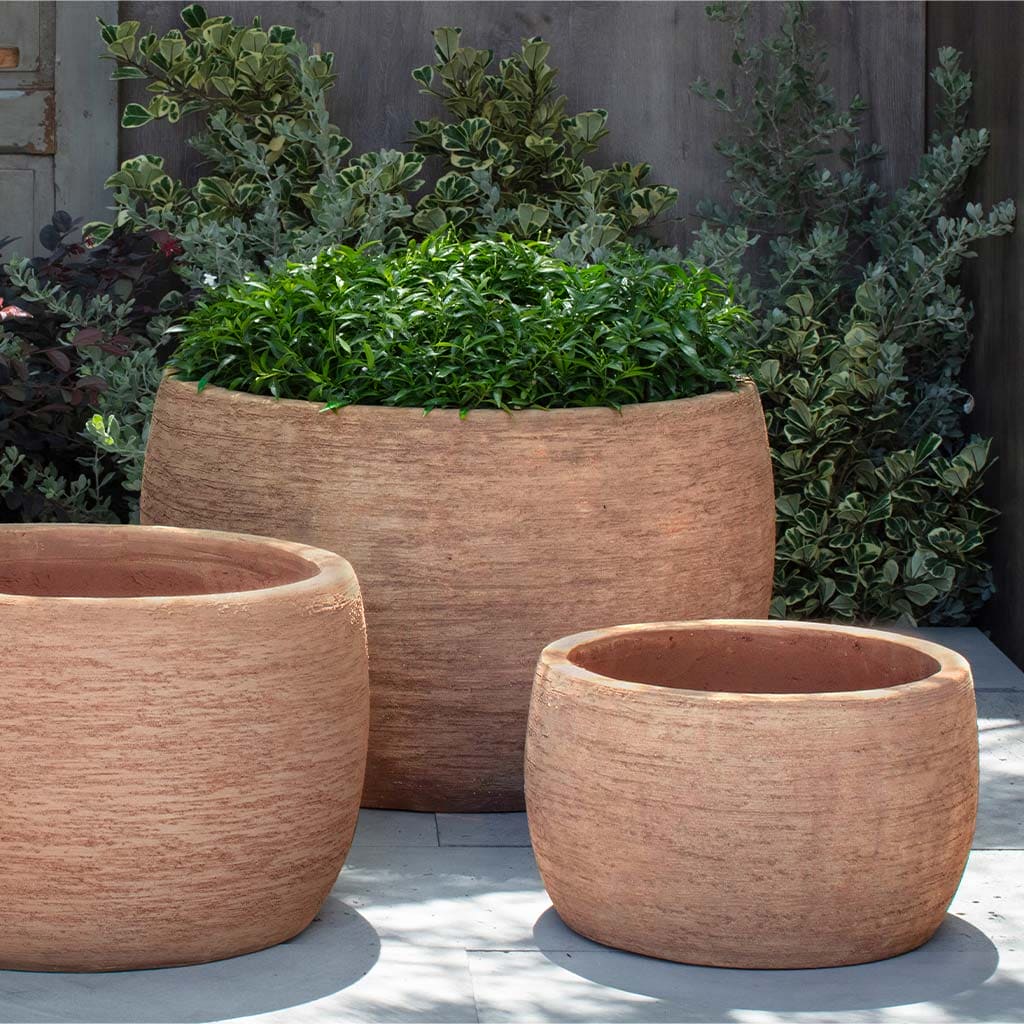 Campania International Denali Low Planter Set of 3 - Terra Cotta Flower Pots for Indoor Outdoor Garden, Patio, Deck & Home Decor