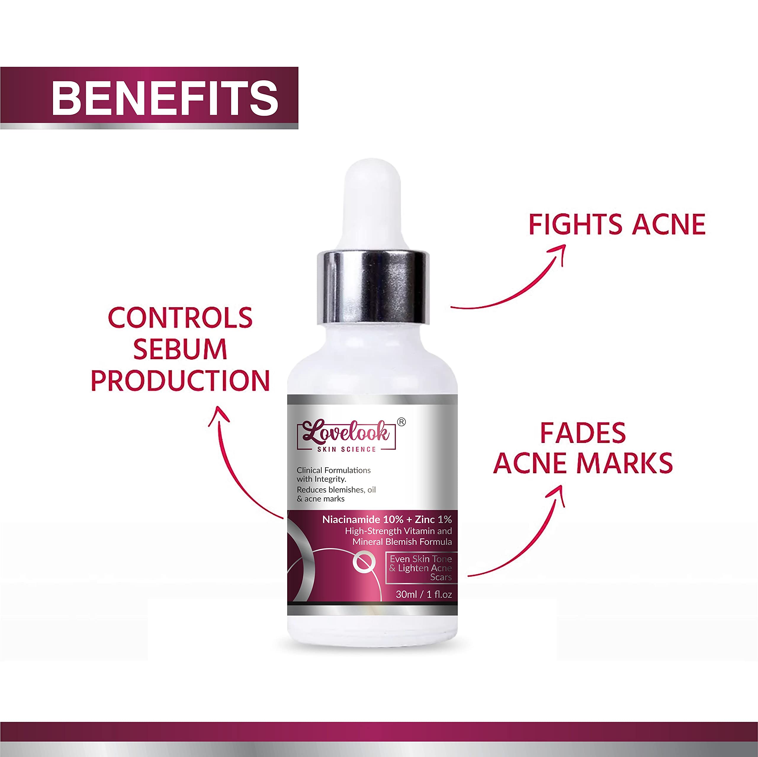 10% Niacinamide Face Serum for Acne Scars & Dark Spots - Oil Control & Blemish Treatment with Zinc - Brightening Anti-Acne Serum for Oily & Acne-Prone Skin - 30ml | Perfect for Daily Skincare Routine & Post-Acne Care