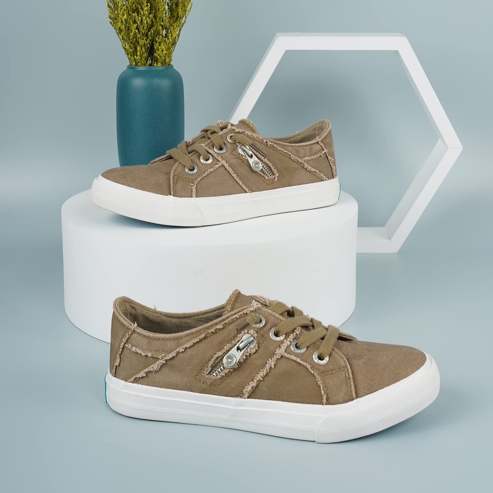 JENN ARDOR Women's Low Top Slip-On Sneakers - Breathable Canvas Walking & Running Shoes with Lace-Up Design | Perfect for Casual Wear, Gym Workouts & Daily Activities