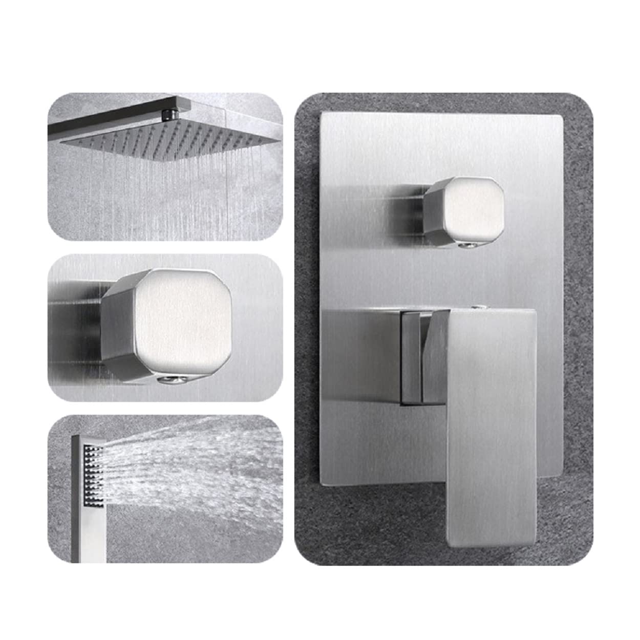 Premium Wall Mounted Bathroom Shower Faucet Combo Set - 12 Inch Shower Head, Handheld Shower, Mixer Valve & Hose - Perfect for Modern Bathroom Renovation and Spa-Like Shower Experience