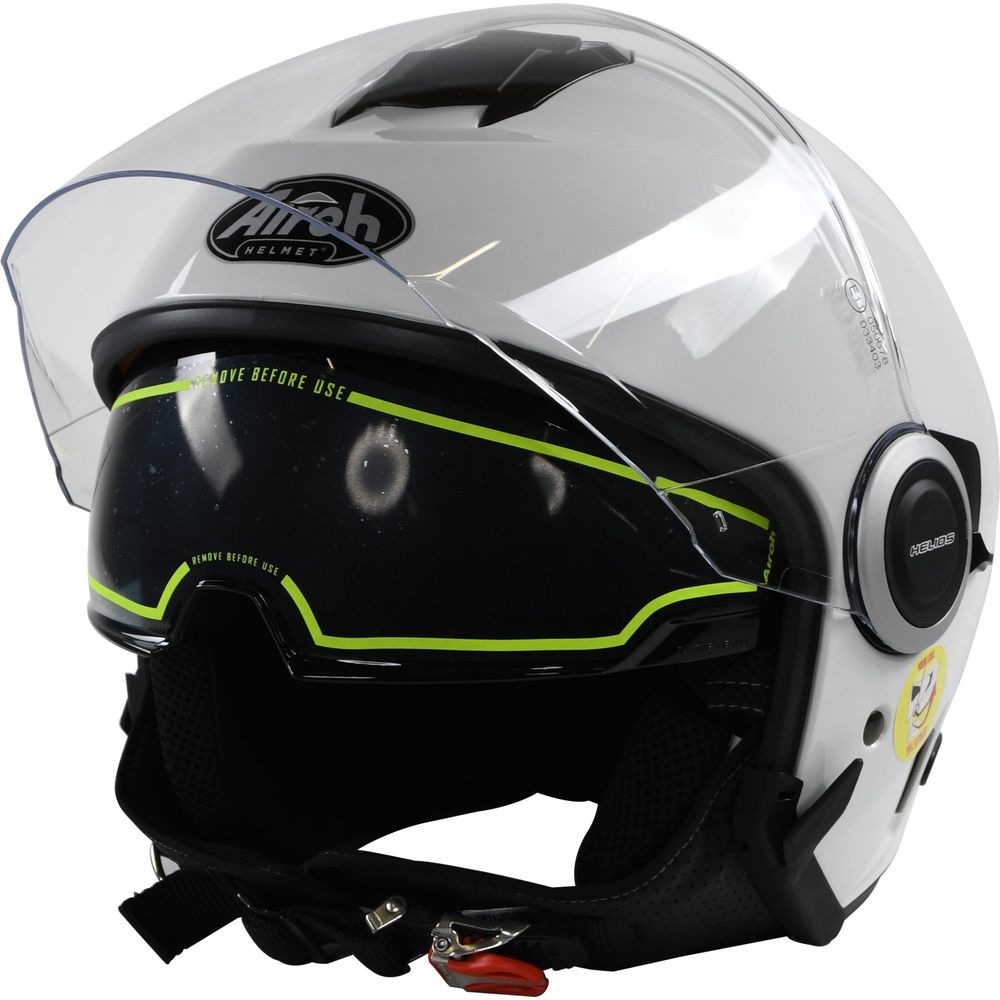 Airoh Helios Jet Motorcycle Helmet Gloss White - Lightweight Full Face Helmet for Street Biking & Urban Commuting