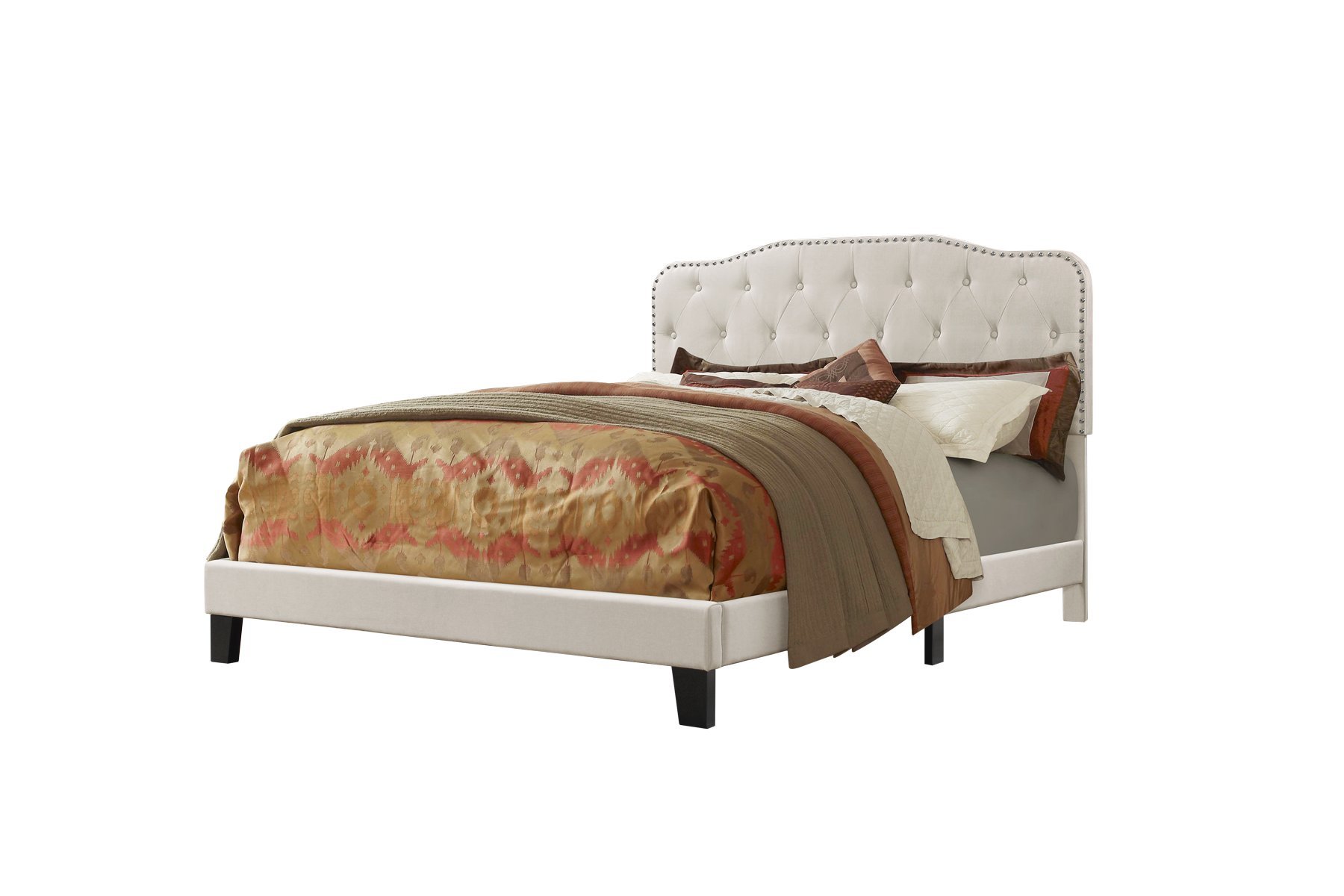 Premium Upholstered Panel Bed with High-Quality Fabric - Fog Beige Queen Size Bed Frame for Master Bedroom, Guest Room & Cozy Home Decor