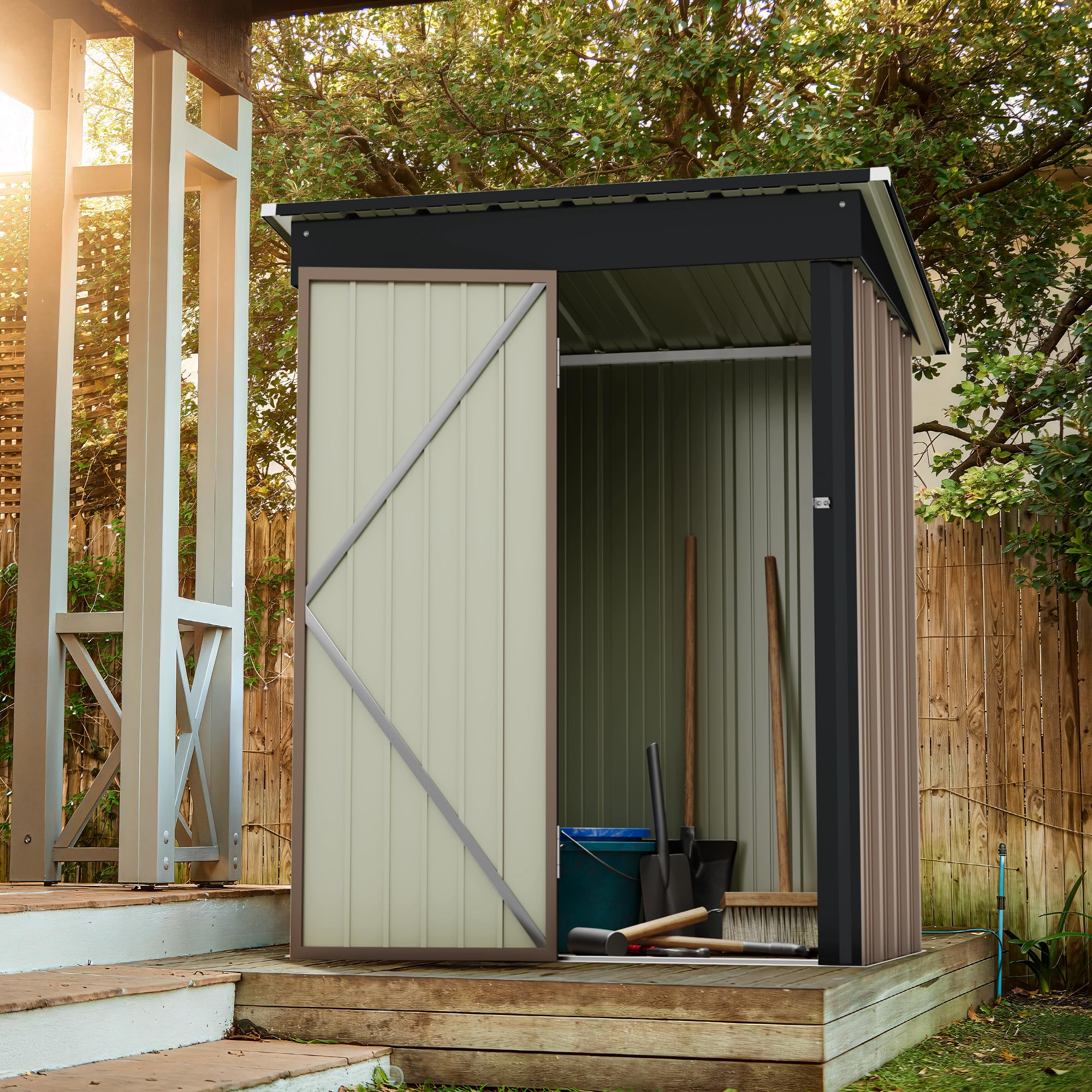 Greesum 5x3 ft Outdoor Storage Shed - Metal Utility Tool Shed with Lockable Door for Garden, Patio & Backyard Organization (Brown) | Perfect for Storing Lawn Mowers, Gardening Tools & Outdoor Equipment
