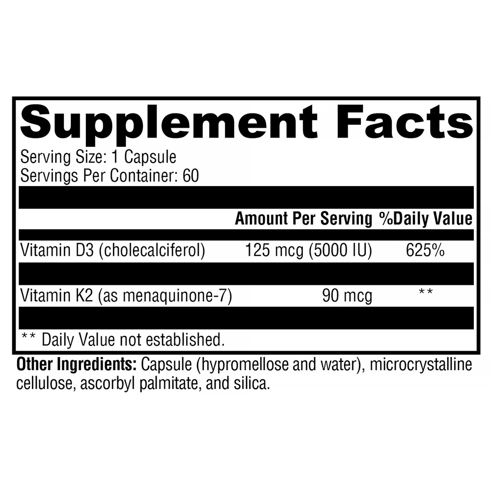 Xymogen K2 D3 5000 IU Vitamin D3 Supplement - Supports Bone & Immune Health (60 or 120 Count) - Ideal for Daily Wellness & Immune Support