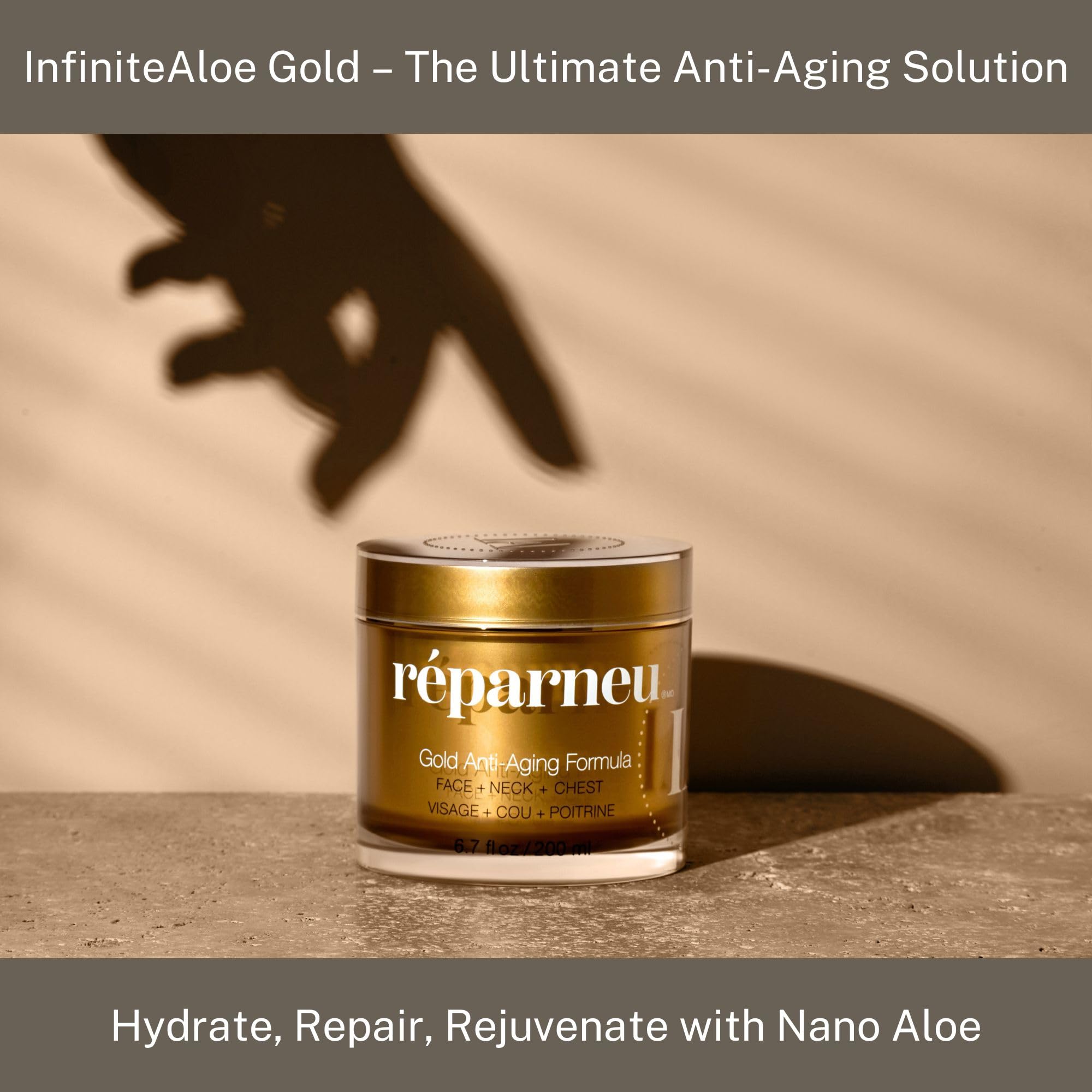 InfiniteAloe Gold Anti-Aging Face & Neck Cream - Organic Aloe Vera with Collagen, Peptides & Retinol - Firming, Tightening & Wrinkle Reduction Treatment - 6.7oz Jar - Perfect for Night Routine & Daily Skincare Regimen