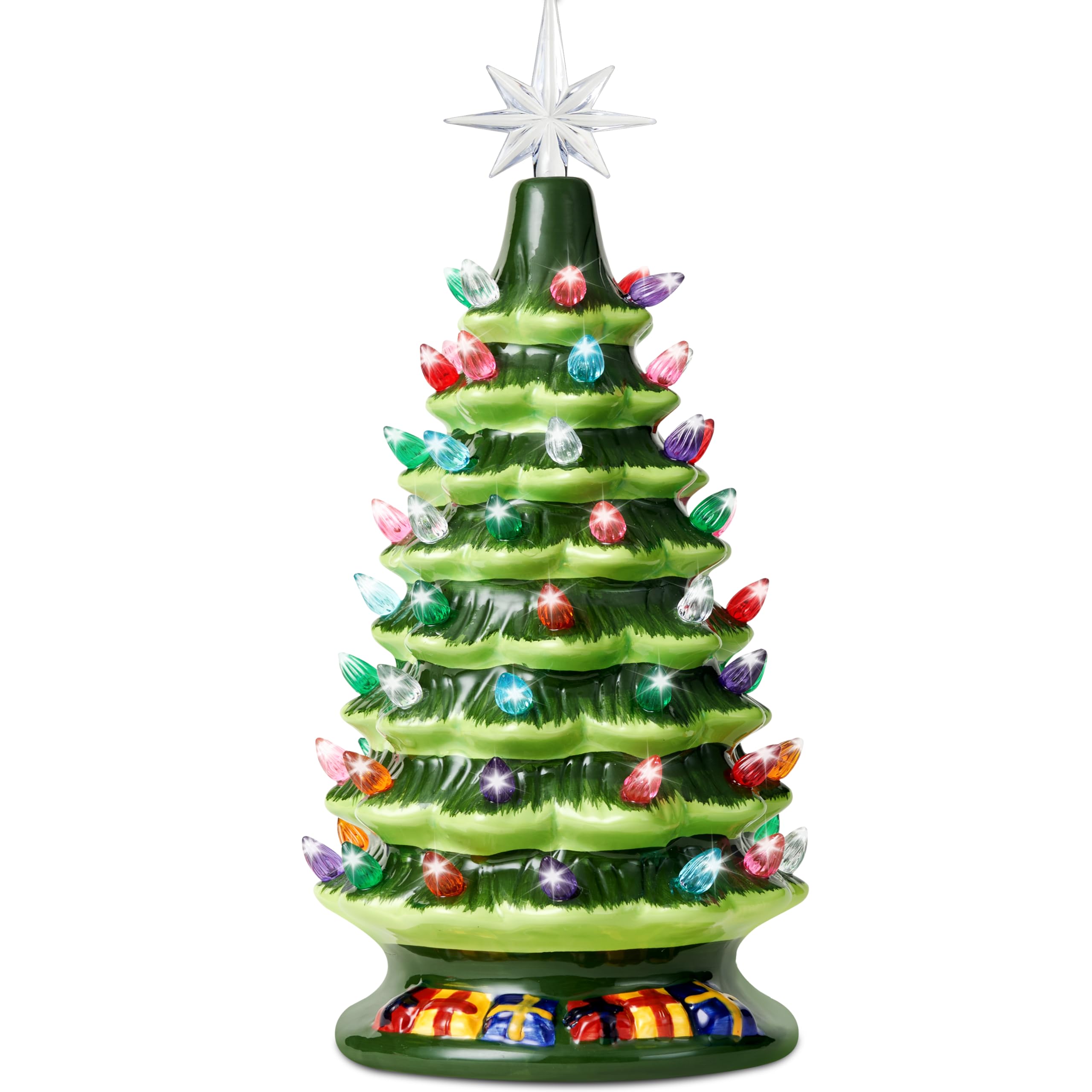 Joiedomi 15-Inch Pre-Lit Ceramic Christmas Tree with 70 Multicolor LED Lights - Hand-Painted Holiday Tabletop Decor for Christmas, Home, Office & Party Decoration | Perfect for Indoor Festive Decor & Gift Giving