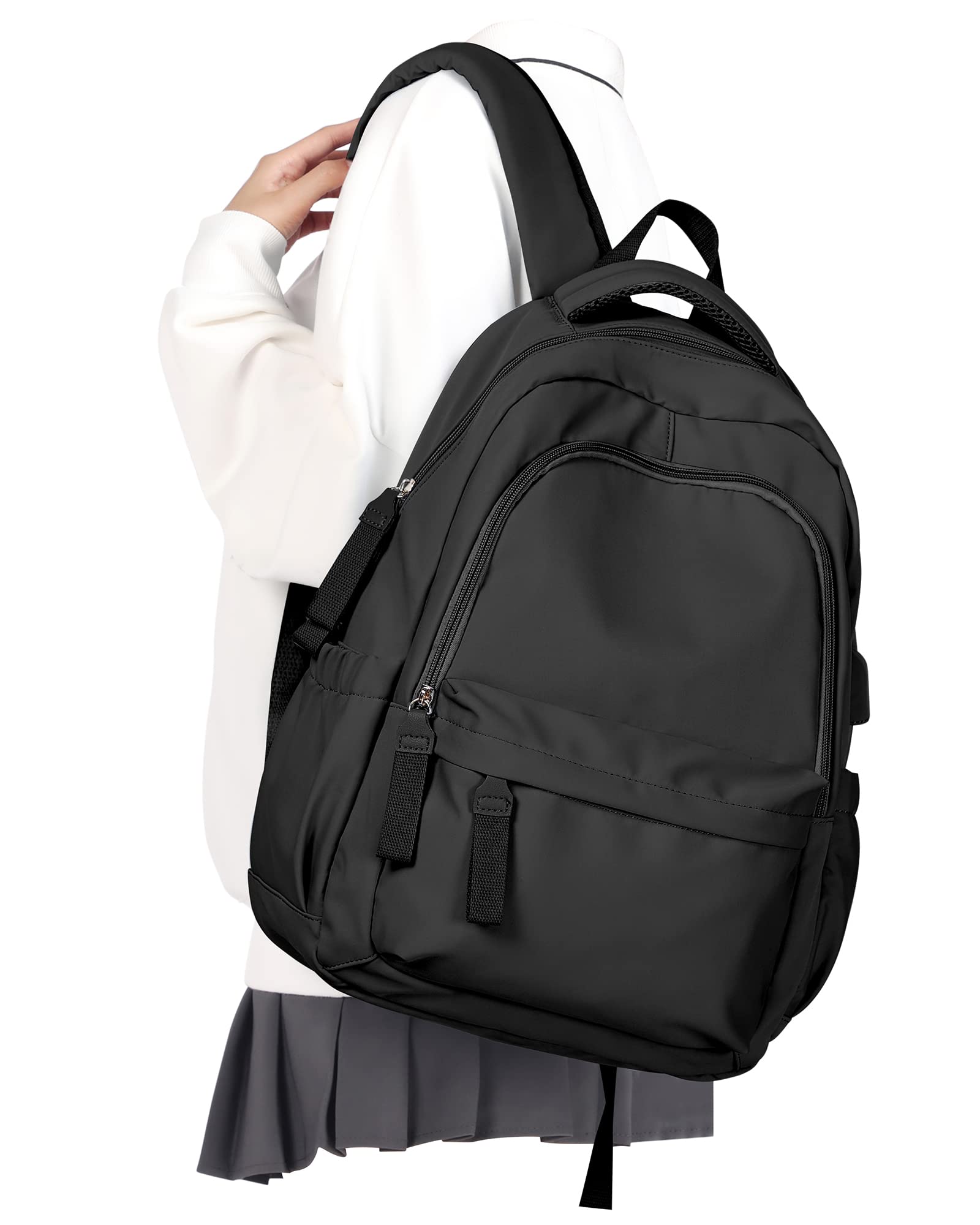 Winspansy Small Backpack for School - Lightweight Travel Daypack for Women & Men, College & High School Bookbag with USB Charging Port (Fits 14 Inch Laptop) - Perfect for Daily Commute, Campus Life & Weekend Getaways - Black