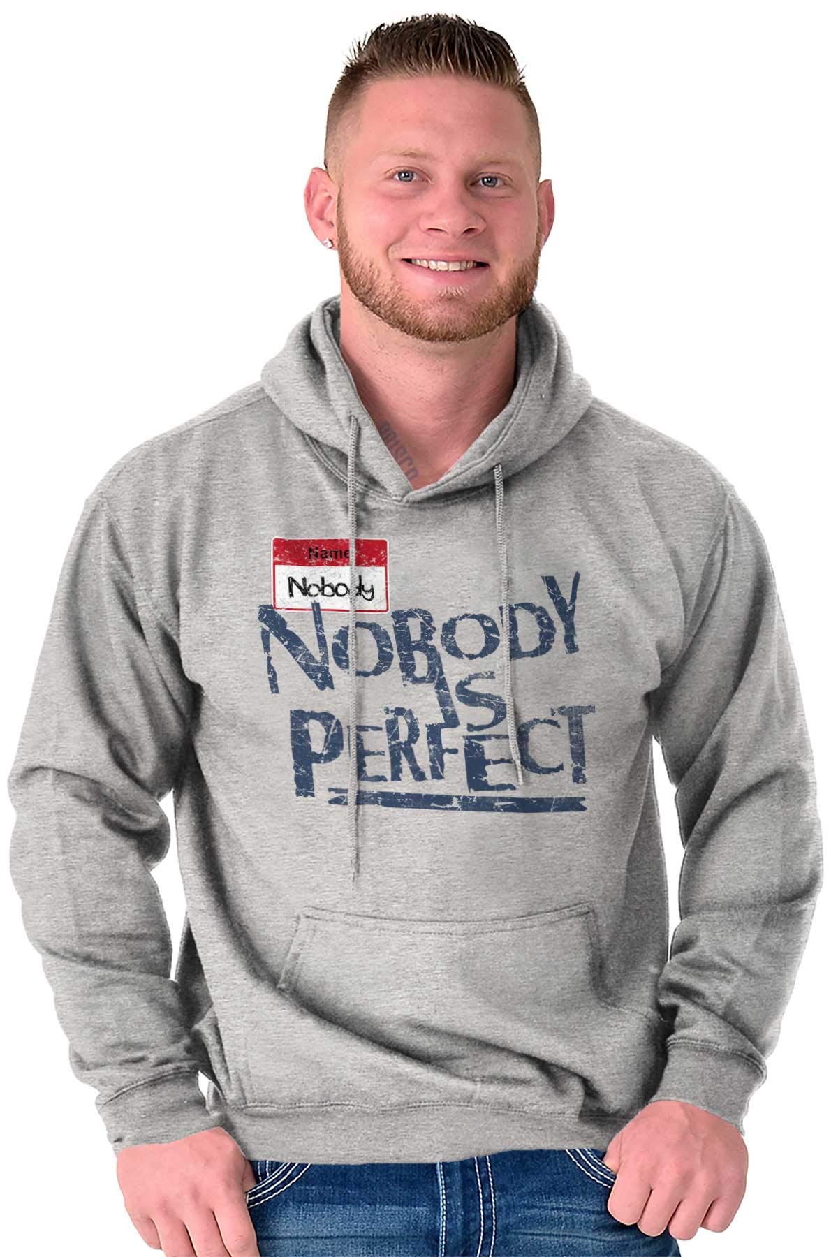 Brisco Brands Sarcastic 'Nobody is Perfect' Hoodie for Men - Funny & Comfortable Hooded Sweatshirt | Perfect for Casual Wear, Street Style & Gifts